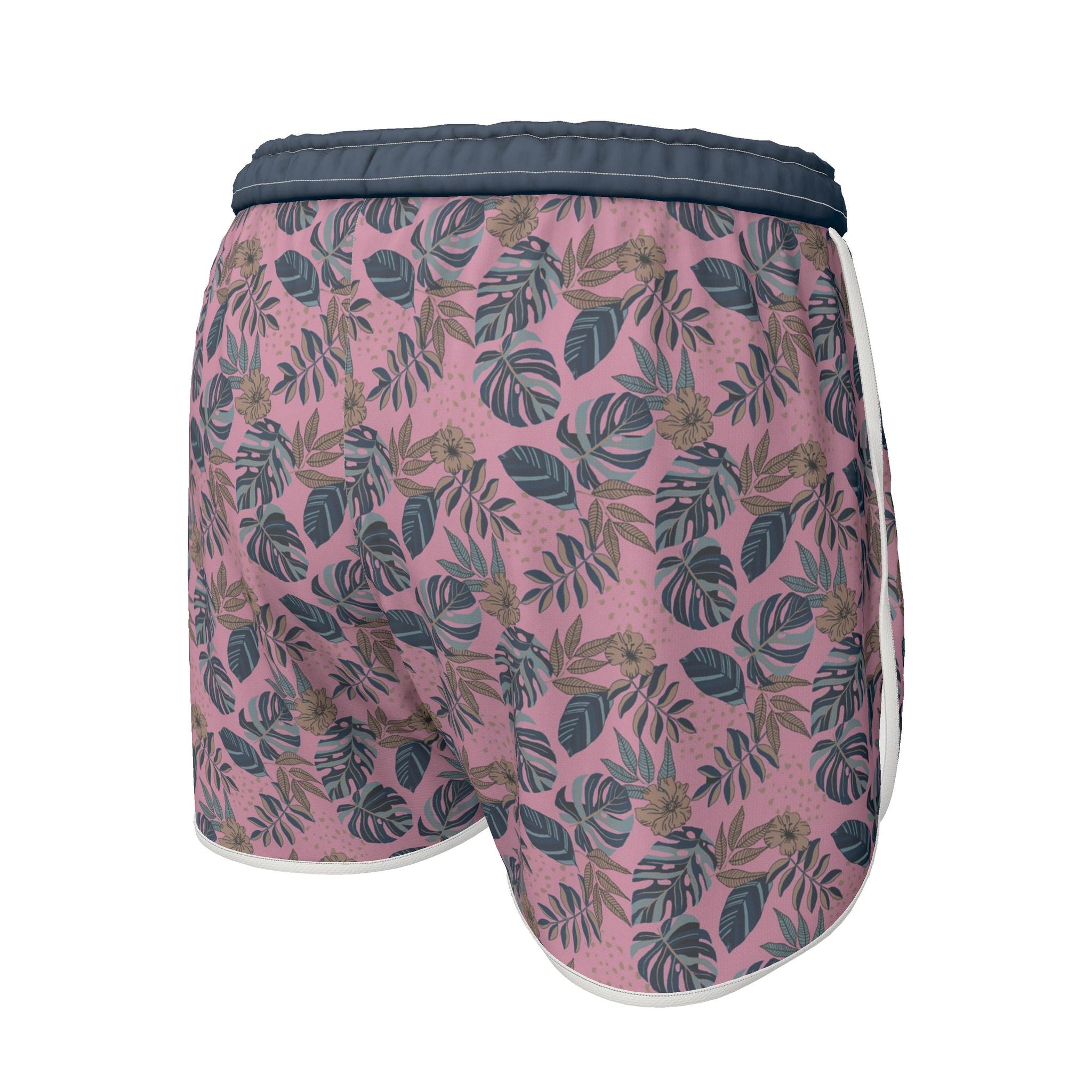 Women's Athletic Shorts — White Trim — Midnight Monstera Lunaria Rose