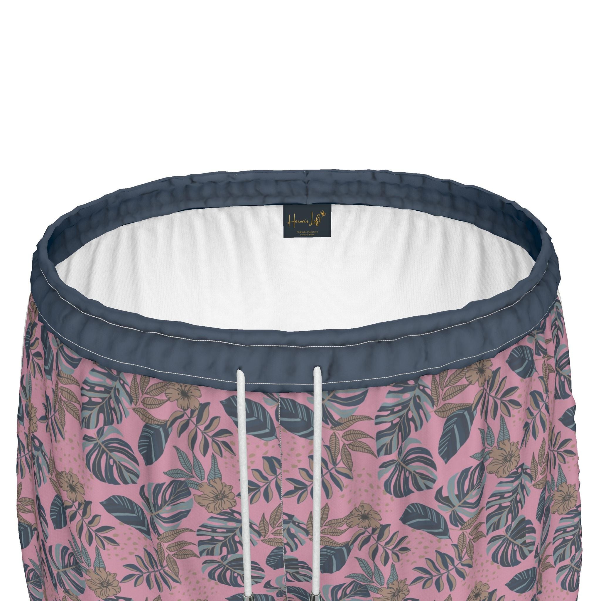 Women's Athletic Shorts — White Trim — Midnight Monstera Lunaria Rose