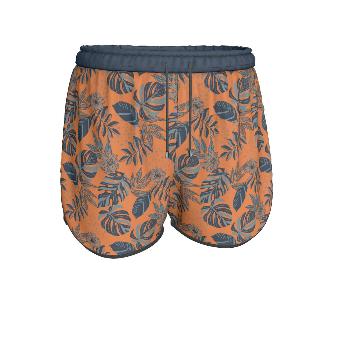 Women's Athletic Shorts — Midnight Monstera Cadmium Orange