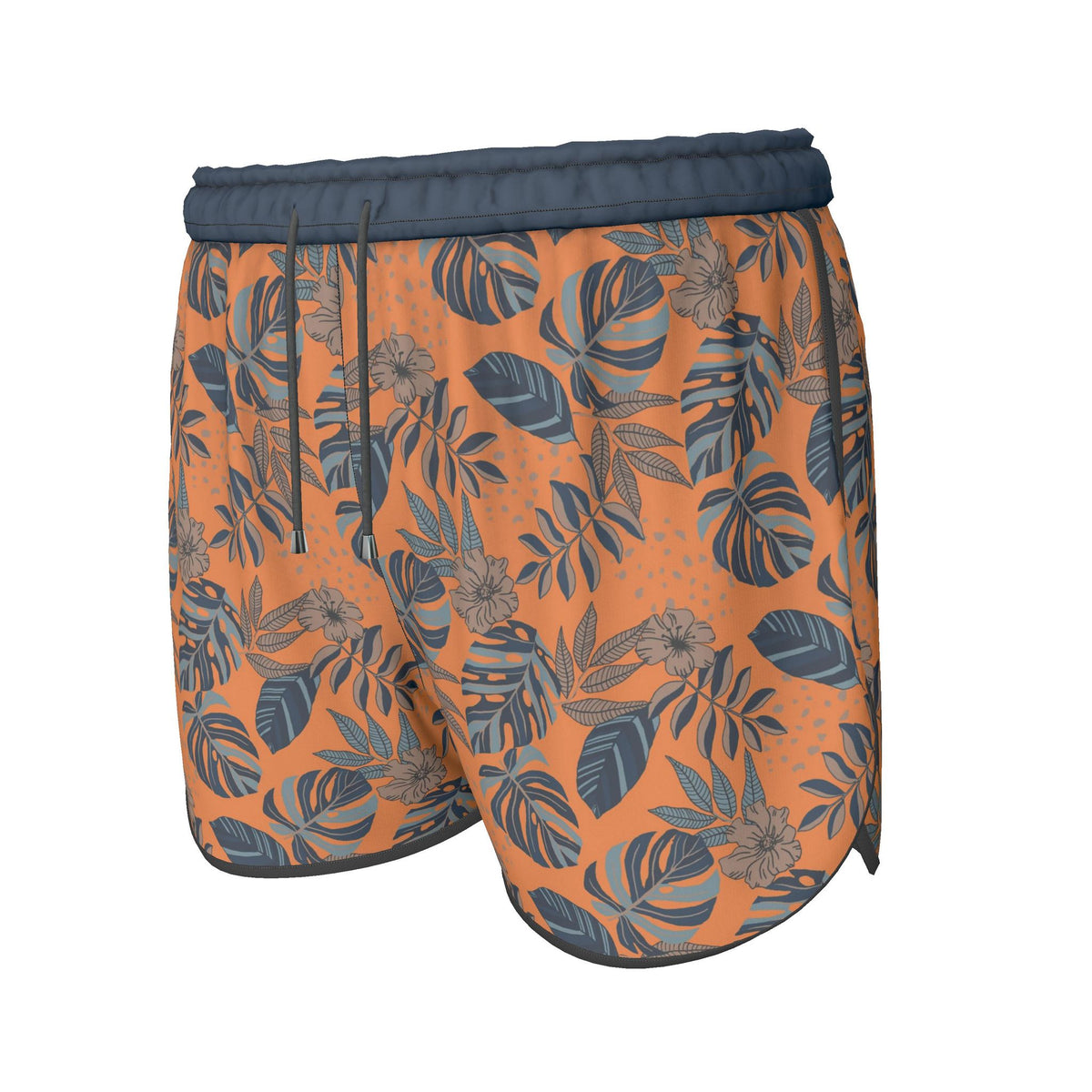 Women's Athletic Shorts — Midnight Monstera Cadmium Orange