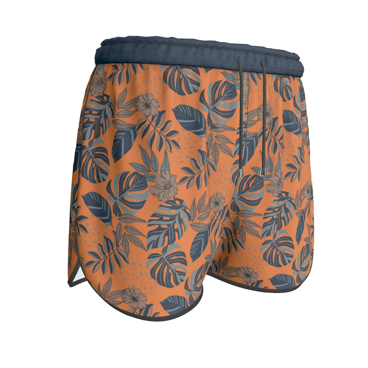 Women's Athletic Shorts — Midnight Monstera Cadmium Orange