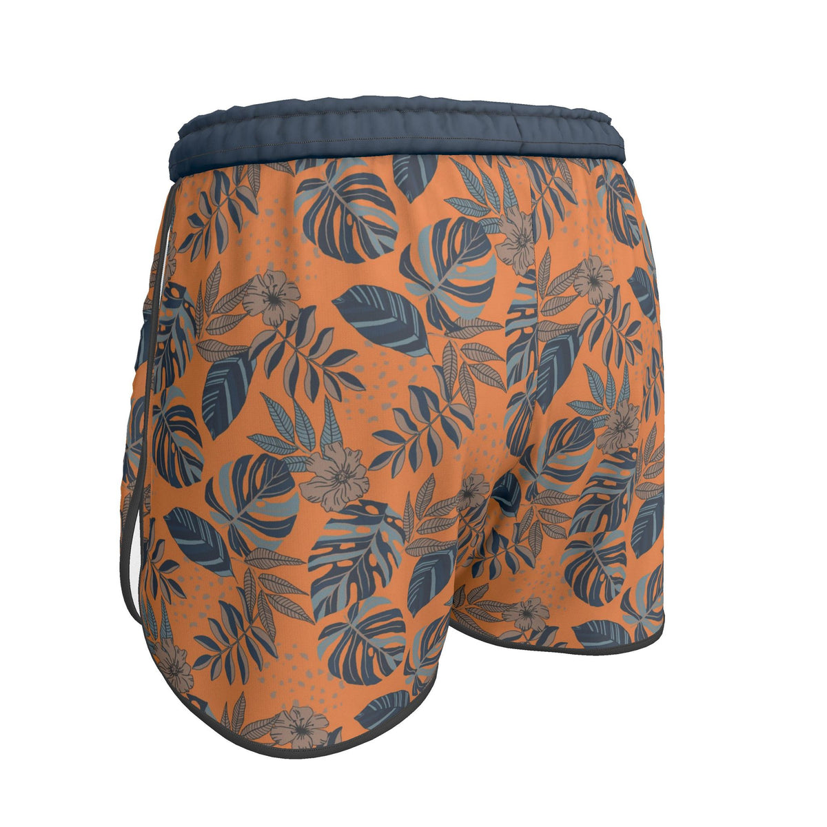 Women's Athletic Shorts — Midnight Monstera Cadmium Orange