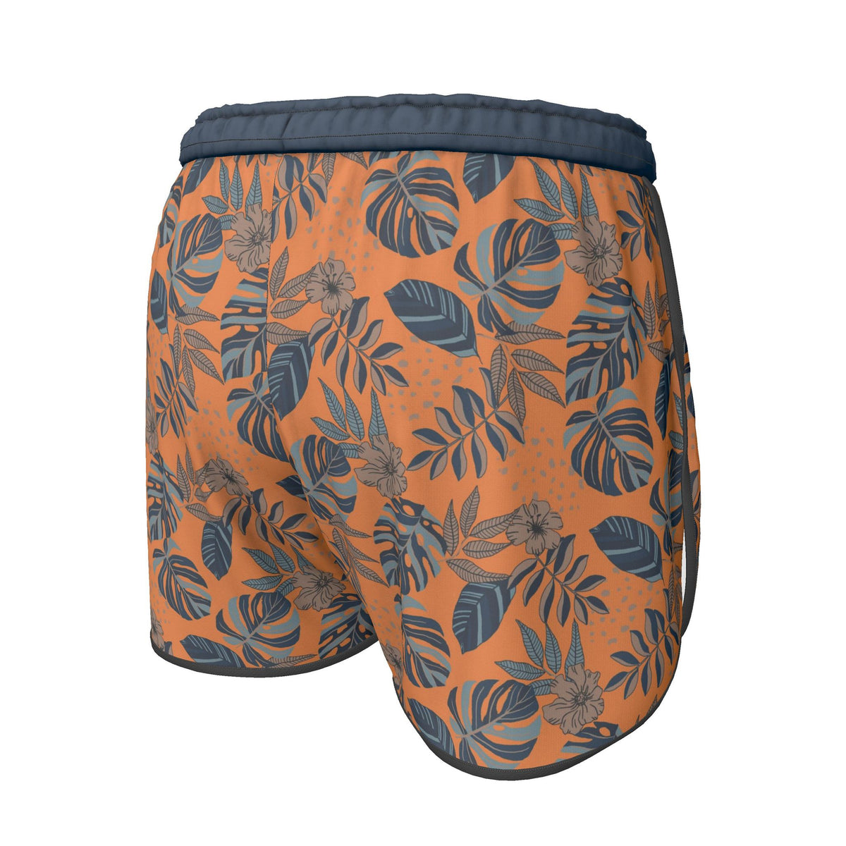 Women's Athletic Shorts — Midnight Monstera Cadmium Orange