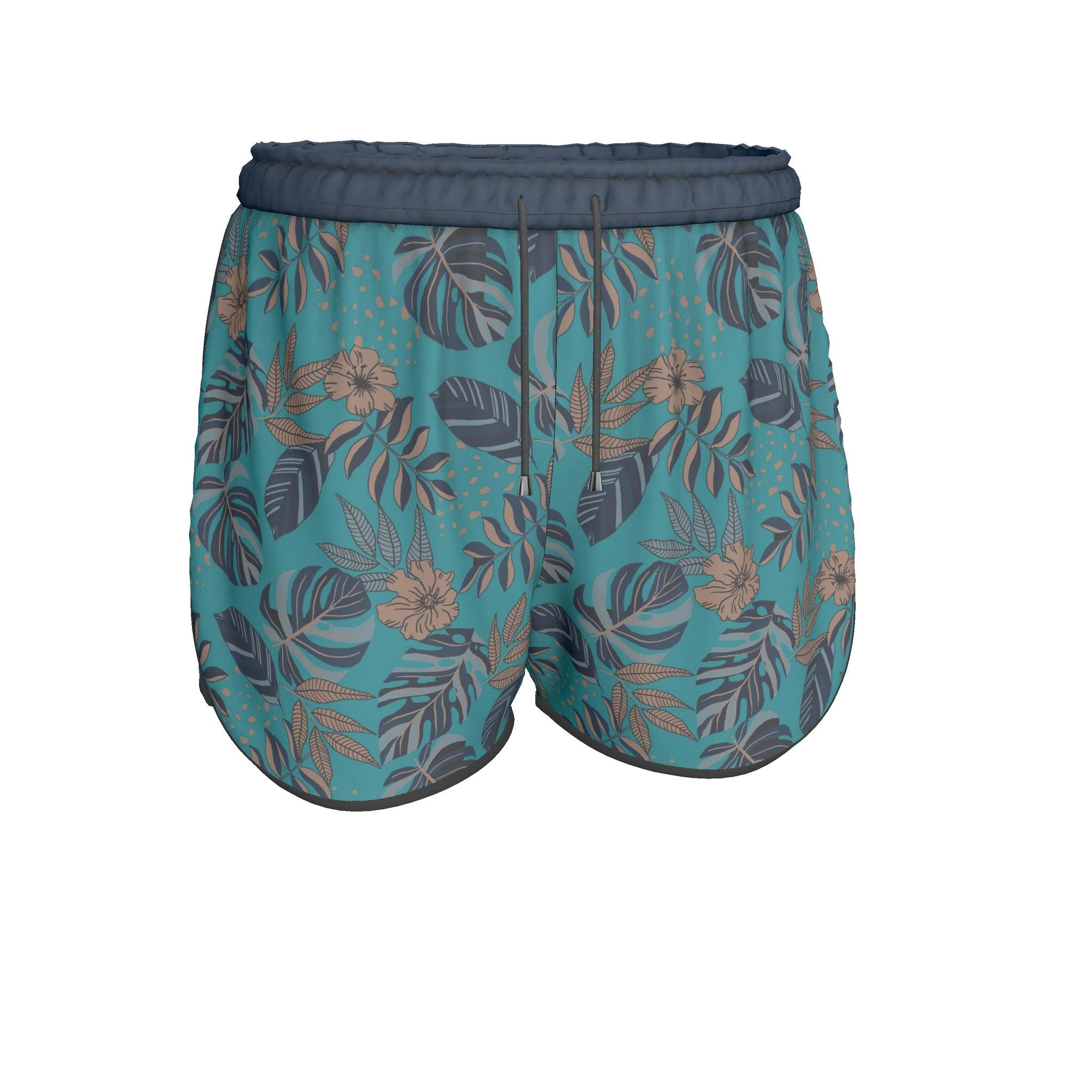 Women's Athletic Shorts — Black Trim — Midnight Monstera Cyan Noir