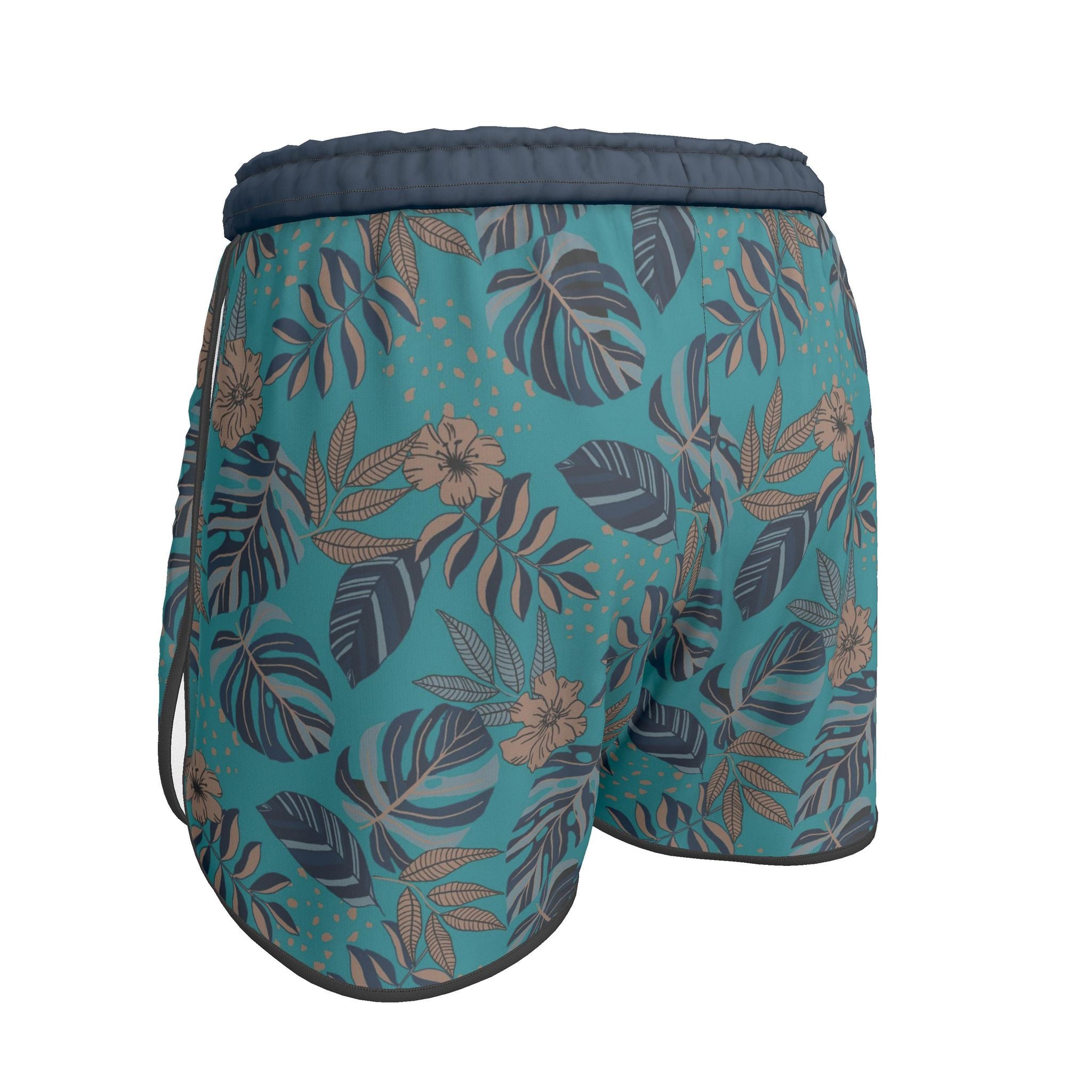 Women's Athletic Shorts — Black Trim — Midnight Monstera Cyan Noir
