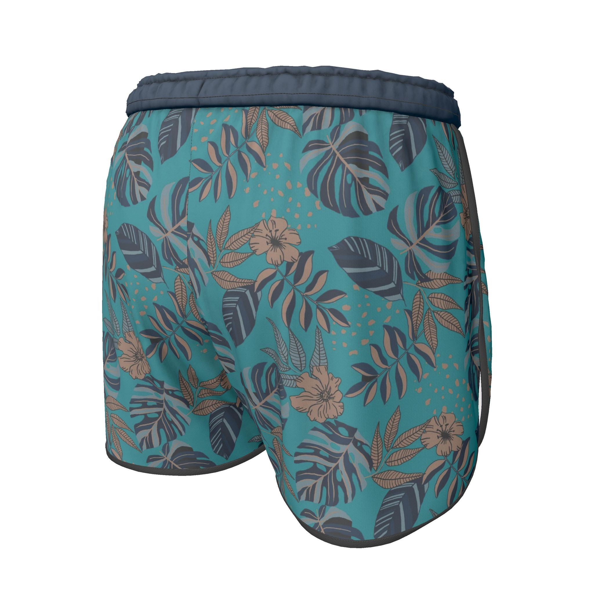 Women's Athletic Shorts — Black Trim — Midnight Monstera Cyan Noir