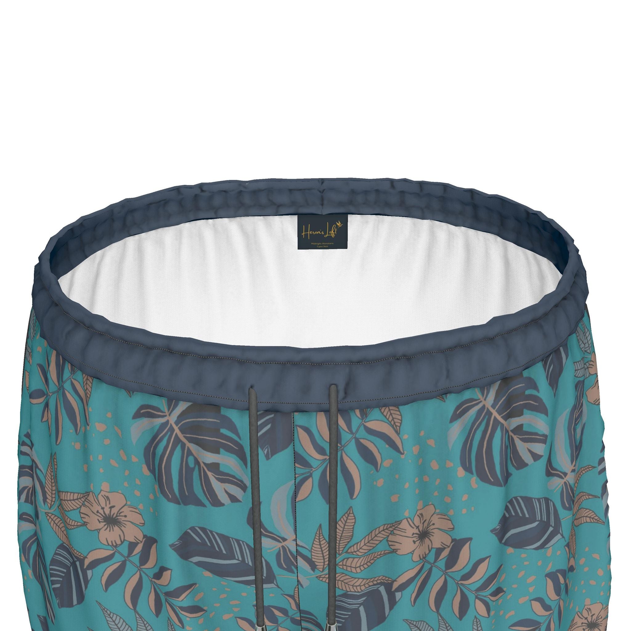 Women's Athletic Shorts — Black Trim — Midnight Monstera Cyan Noir
