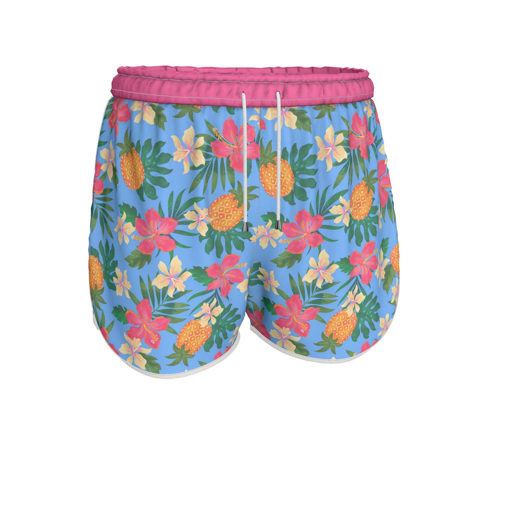Women's Athletic Shorts — White Trim — Pineapple Paradise Island Breeze