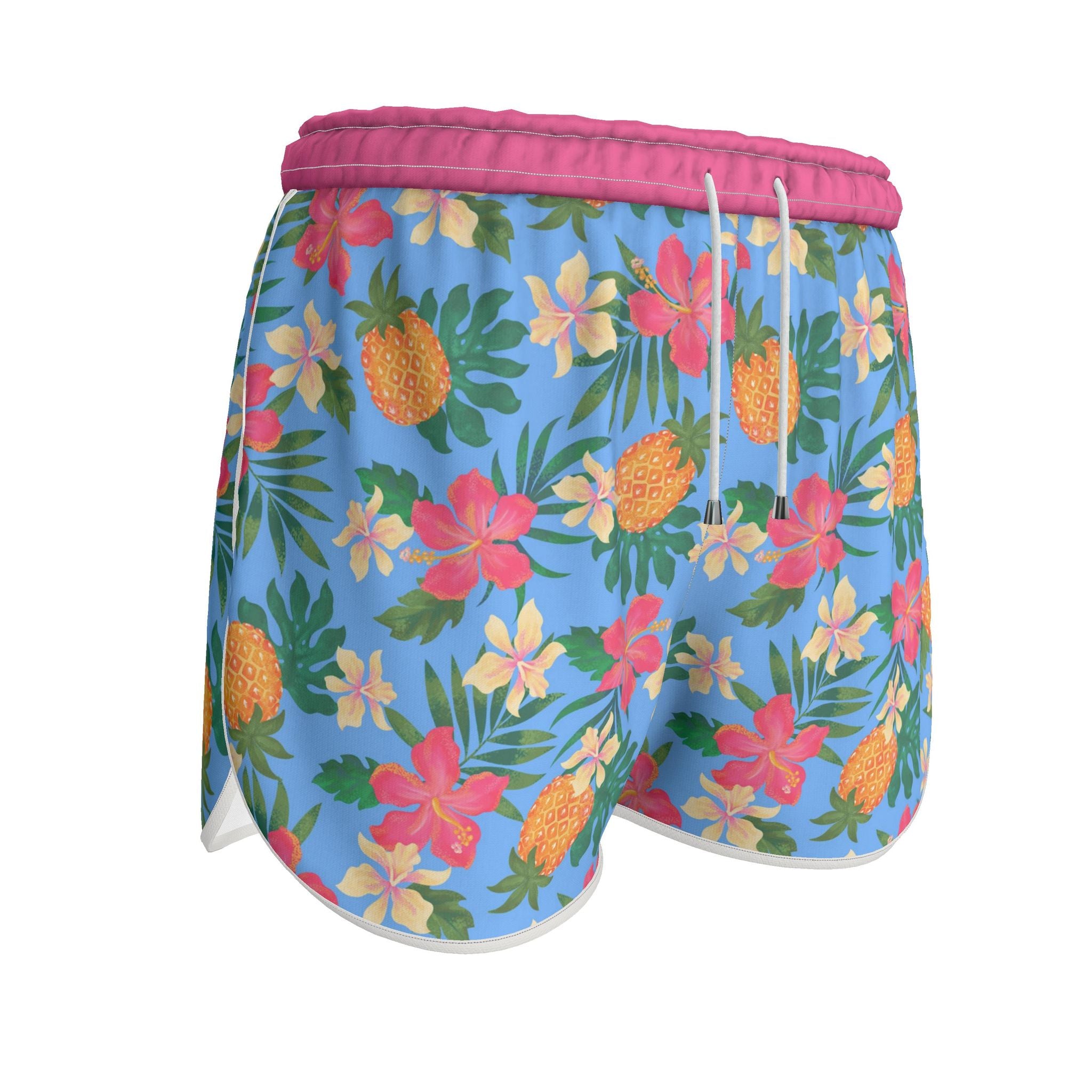 Women's Athletic Shorts — White Trim — Pineapple Paradise Island Breeze