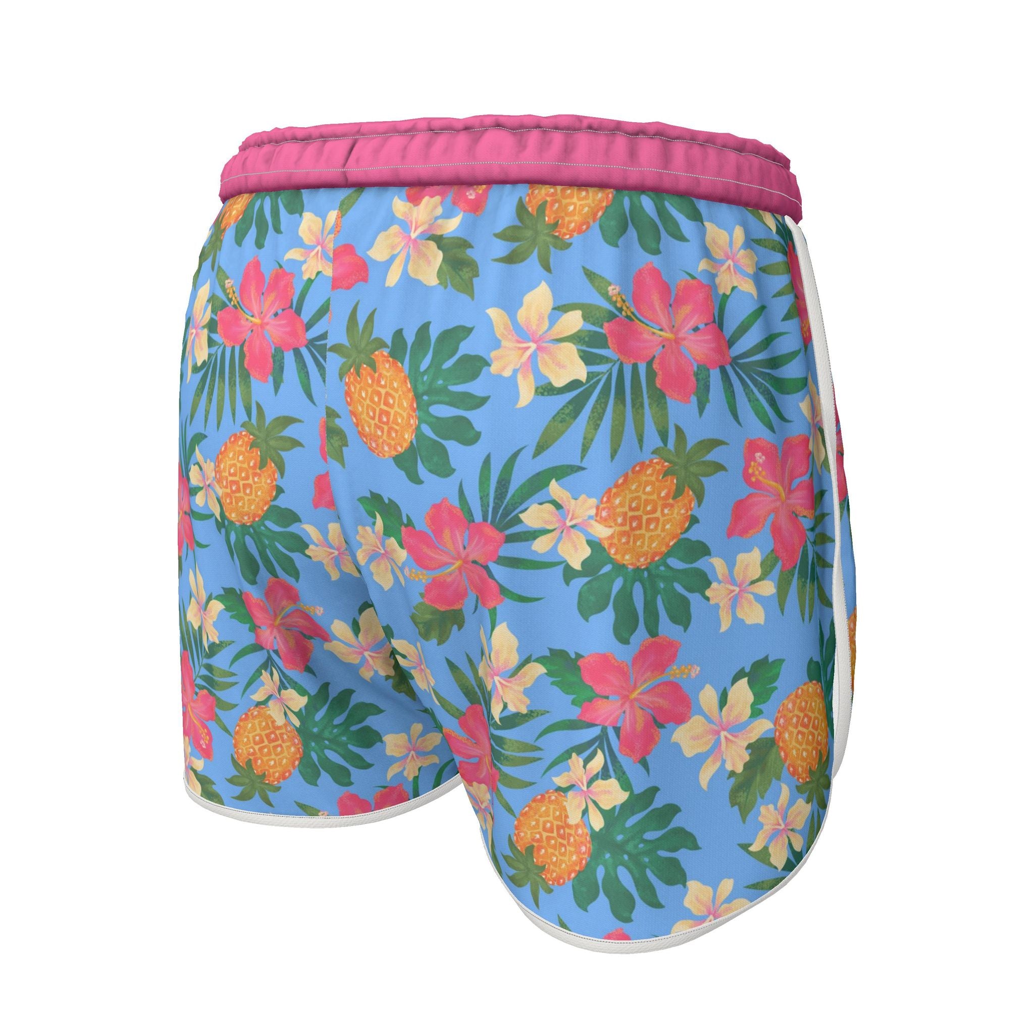 Women's Athletic Shorts — White Trim — Pineapple Paradise Island Breeze