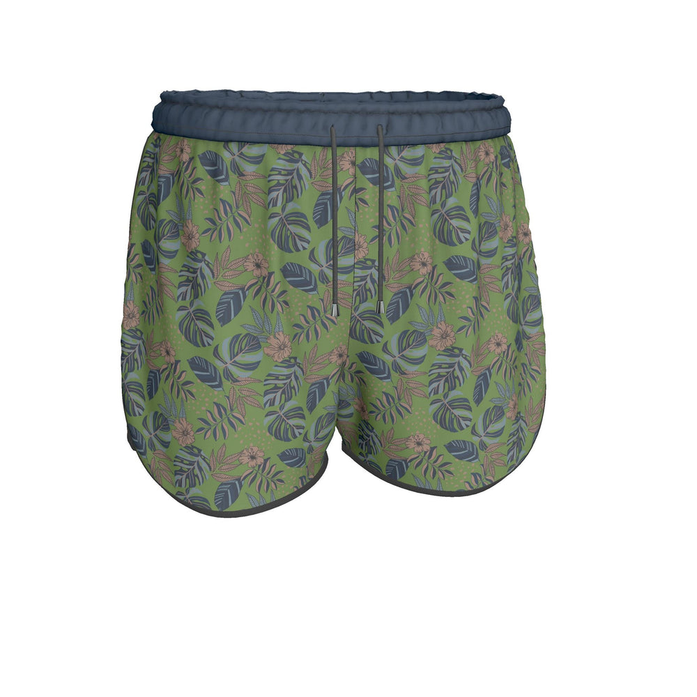 Women's Athletic Shorts — Black Trim — Midnight Monstera Olive Green