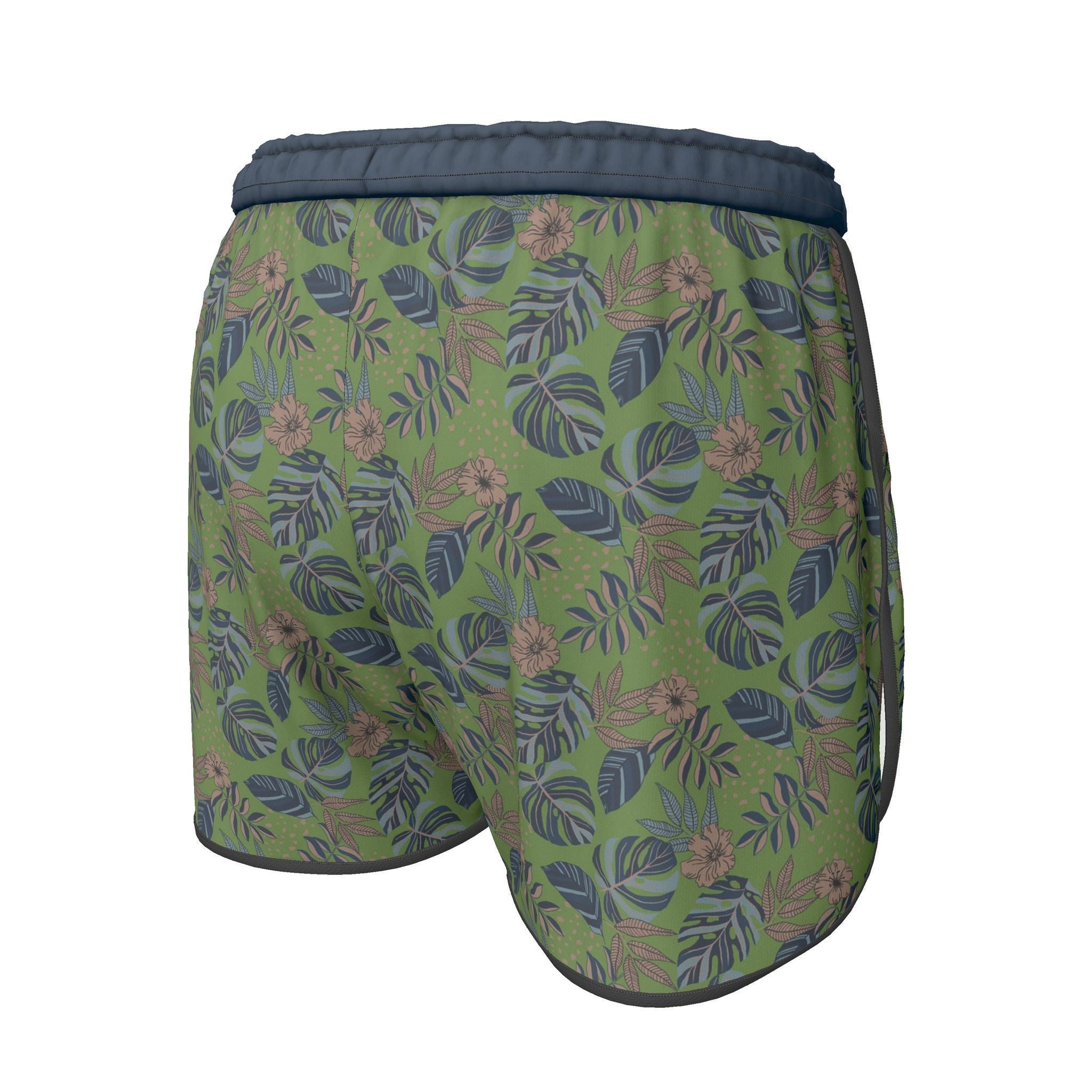 Women's Athletic Shorts — Black Trim — Midnight Monstera Olive Green