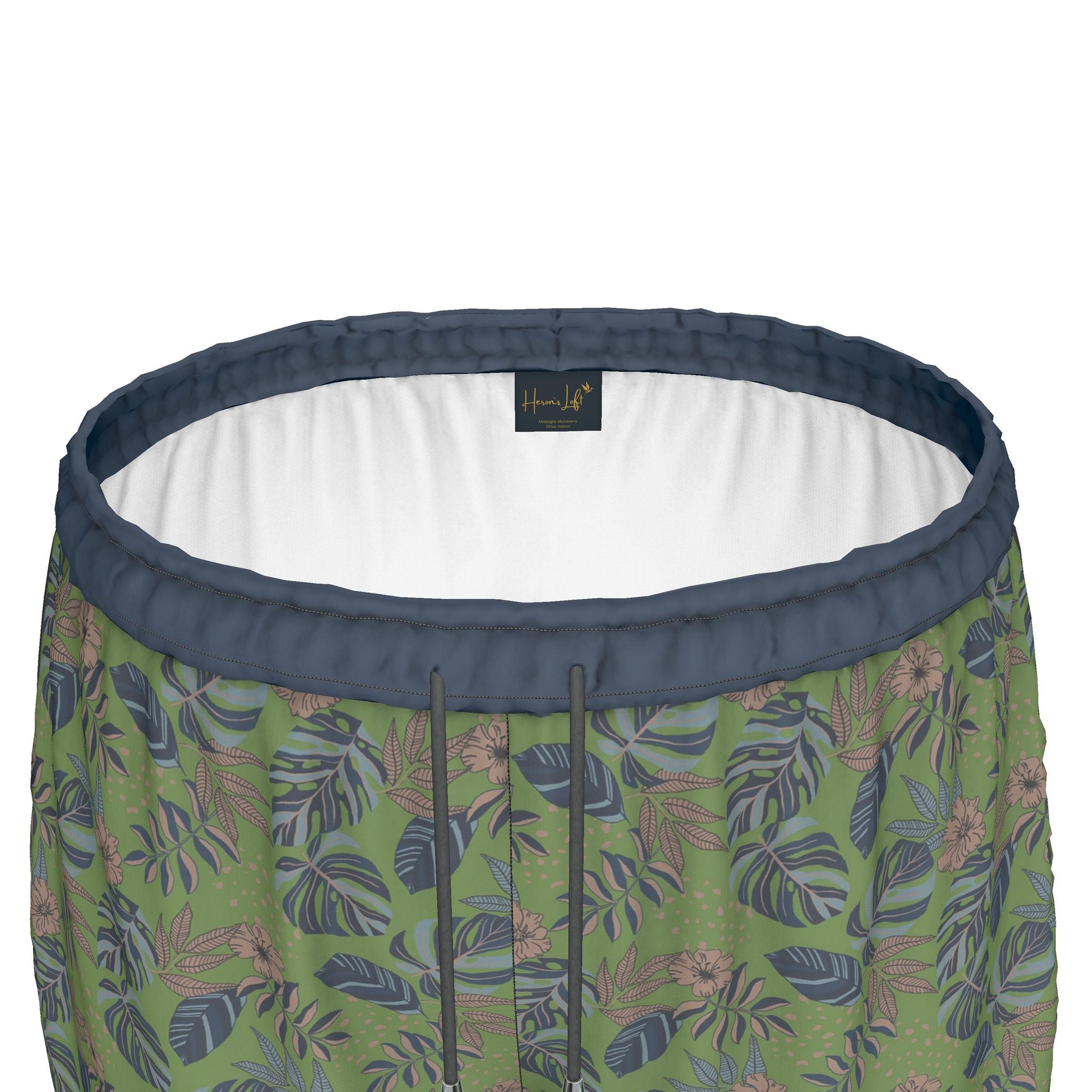 Women's Athletic Shorts — Black Trim — Midnight Monstera Olive Green