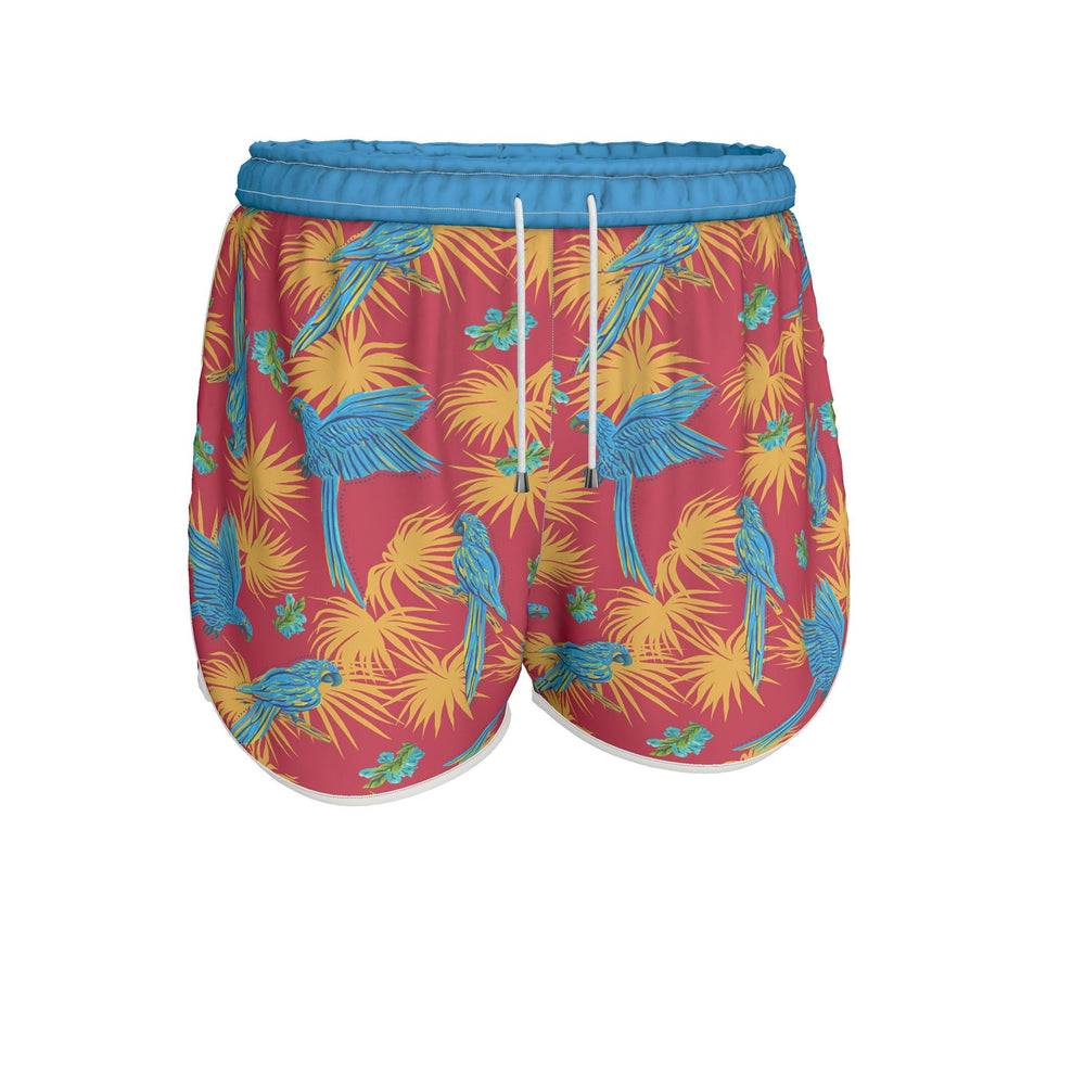 Women's Athletic Shorts — White Trim — Tropical Macaw Samba Red