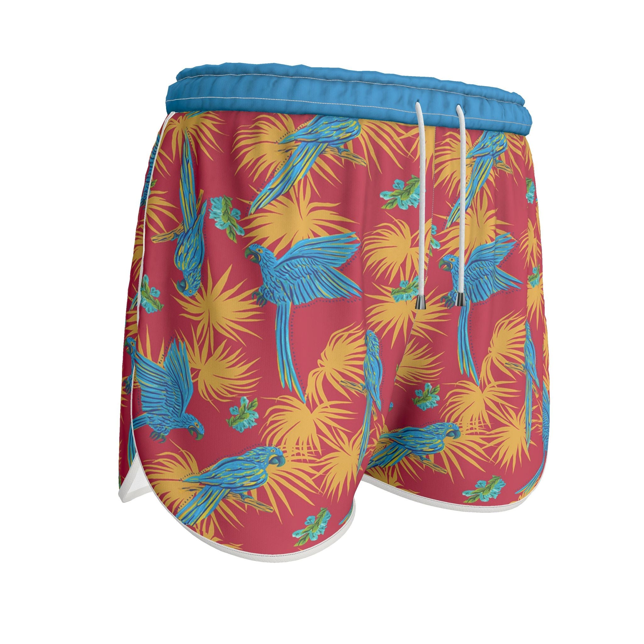 Women's Athletic Shorts — White Trim — Tropical Macaw Samba Red