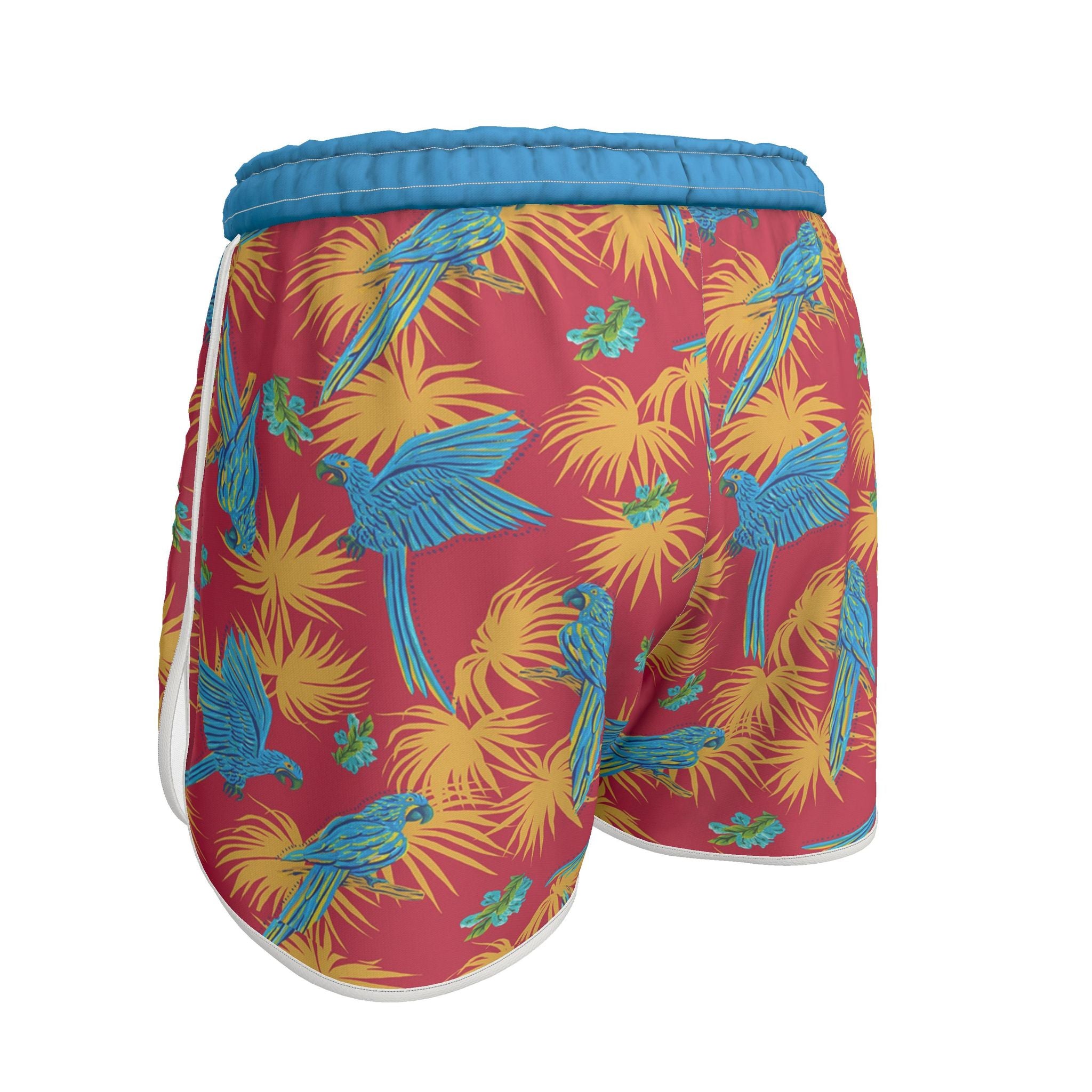 Women's Athletic Shorts — White Trim — Tropical Macaw Samba Red