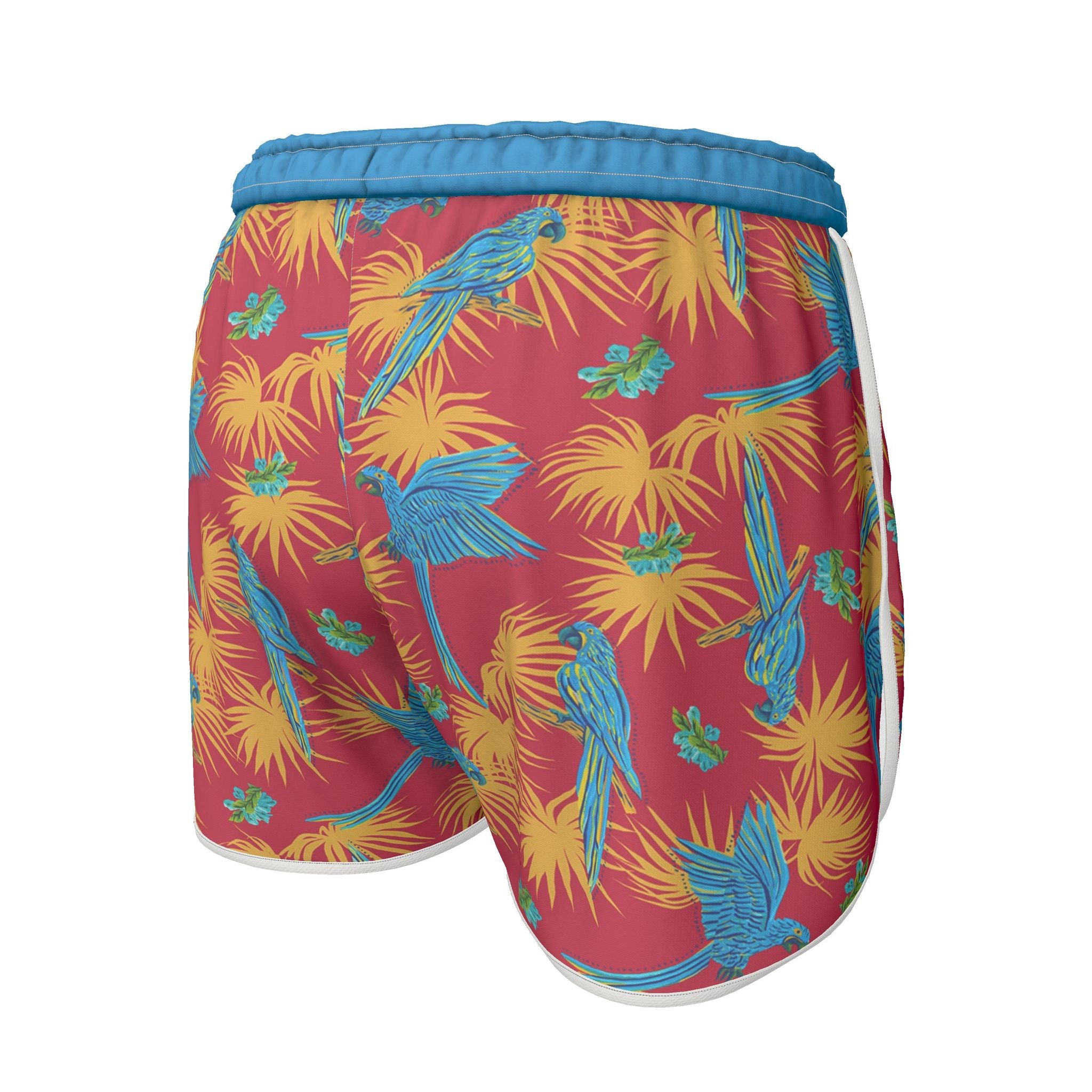 Women's Athletic Shorts — White Trim — Tropical Macaw Samba Red