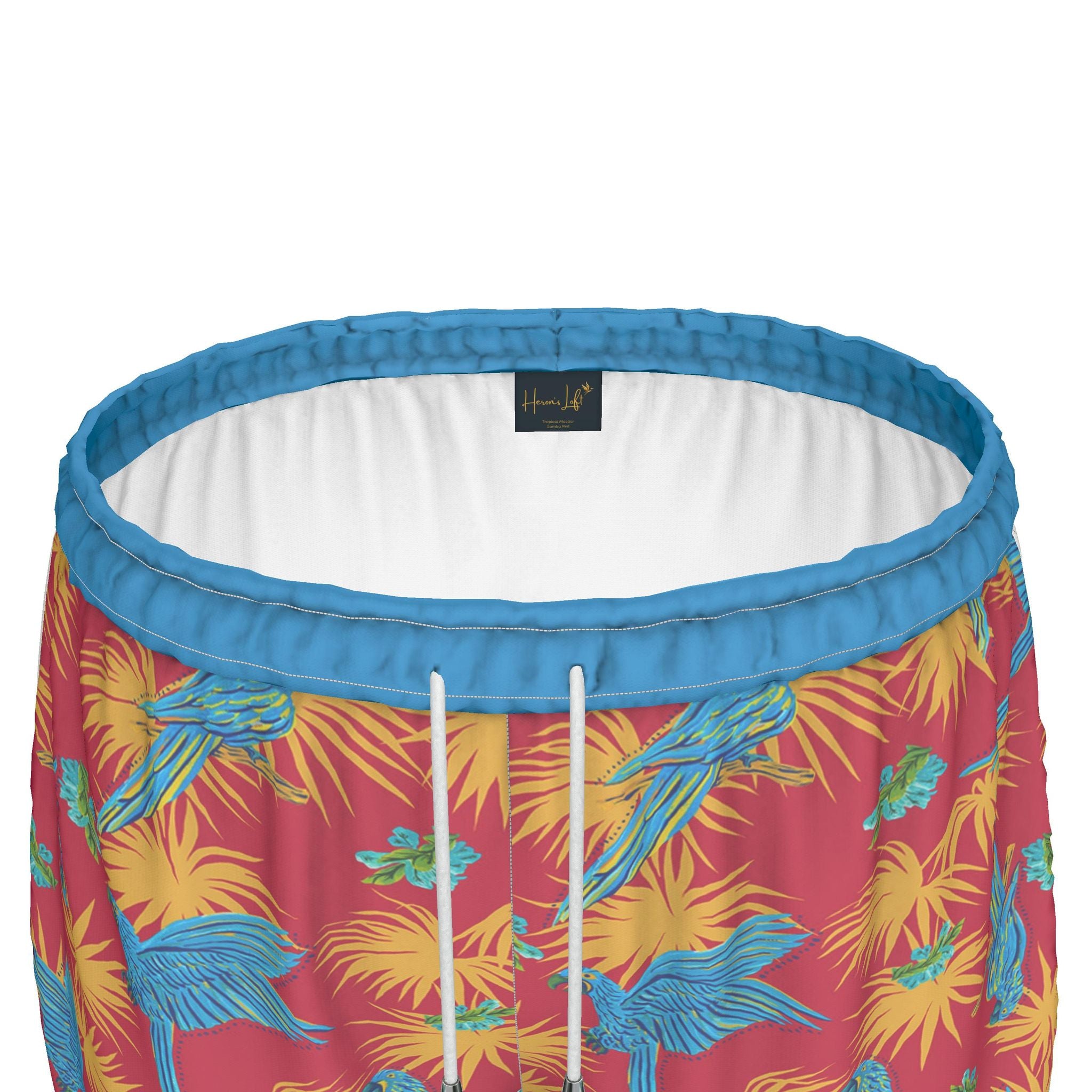 Women's Athletic Shorts — White Trim — Tropical Macaw Samba Red