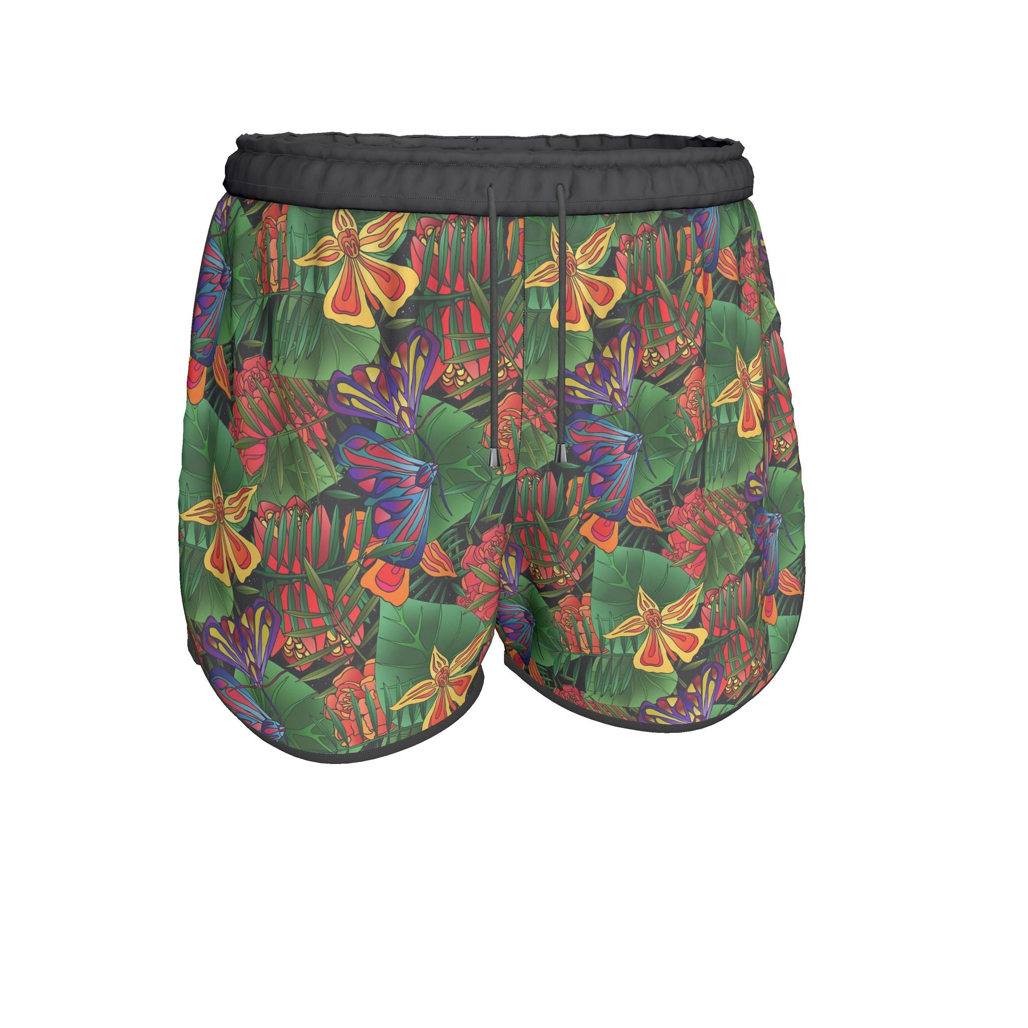 Women's Athletic Shorts — Black Trim — Jungle Flower