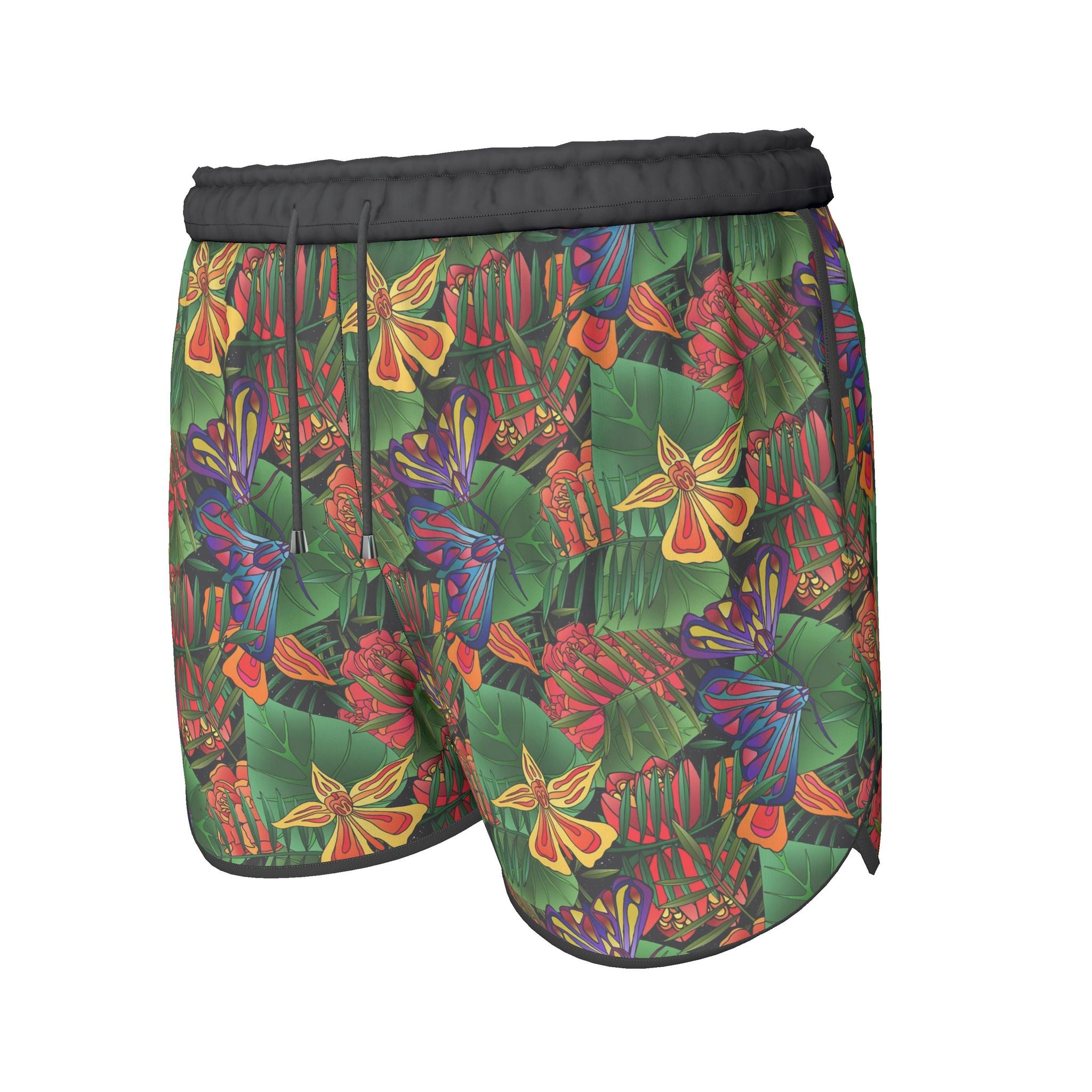 Women's Athletic Shorts — Black Trim — Jungle Flower