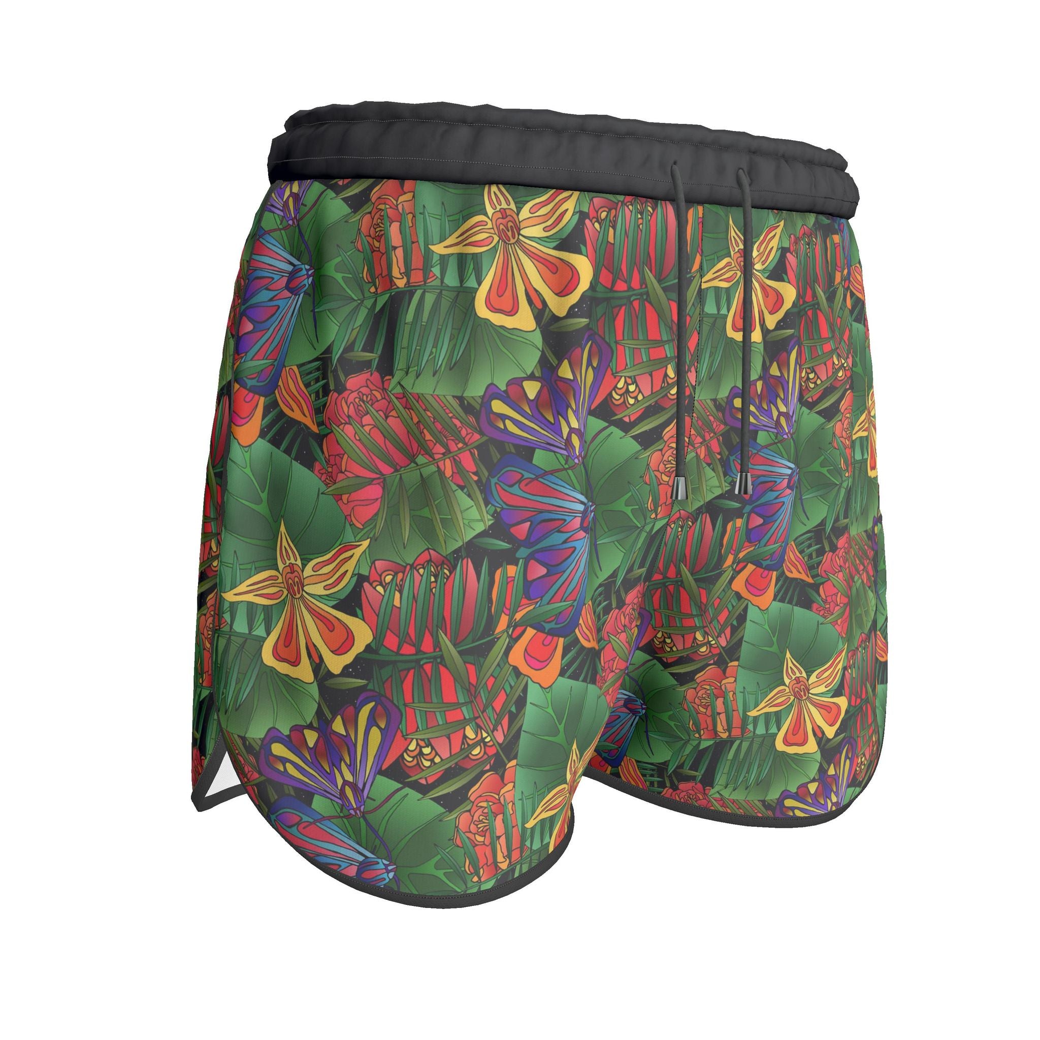 Women's Athletic Shorts — Black Trim — Jungle Flower