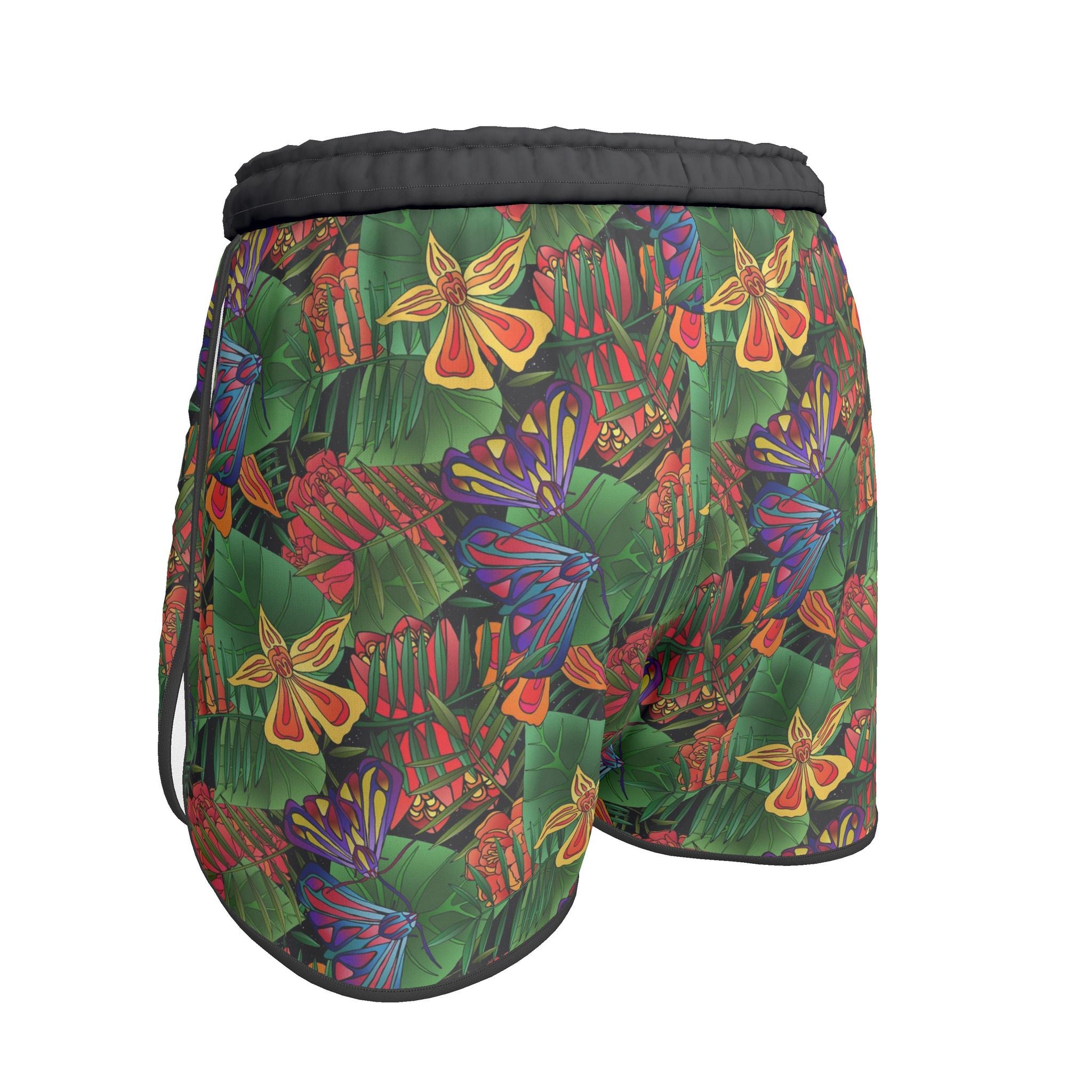 Women's Athletic Shorts — Black Trim — Jungle Flower