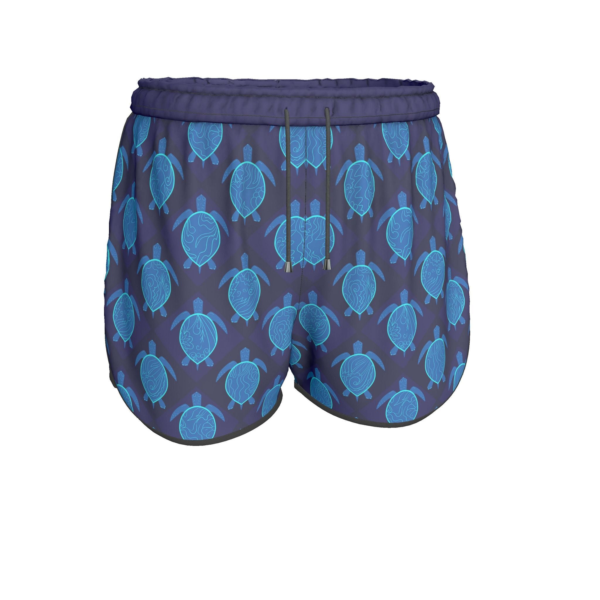 Women's Athletic Shorts — Black Trim — Topo Turtles Cobalt Tide