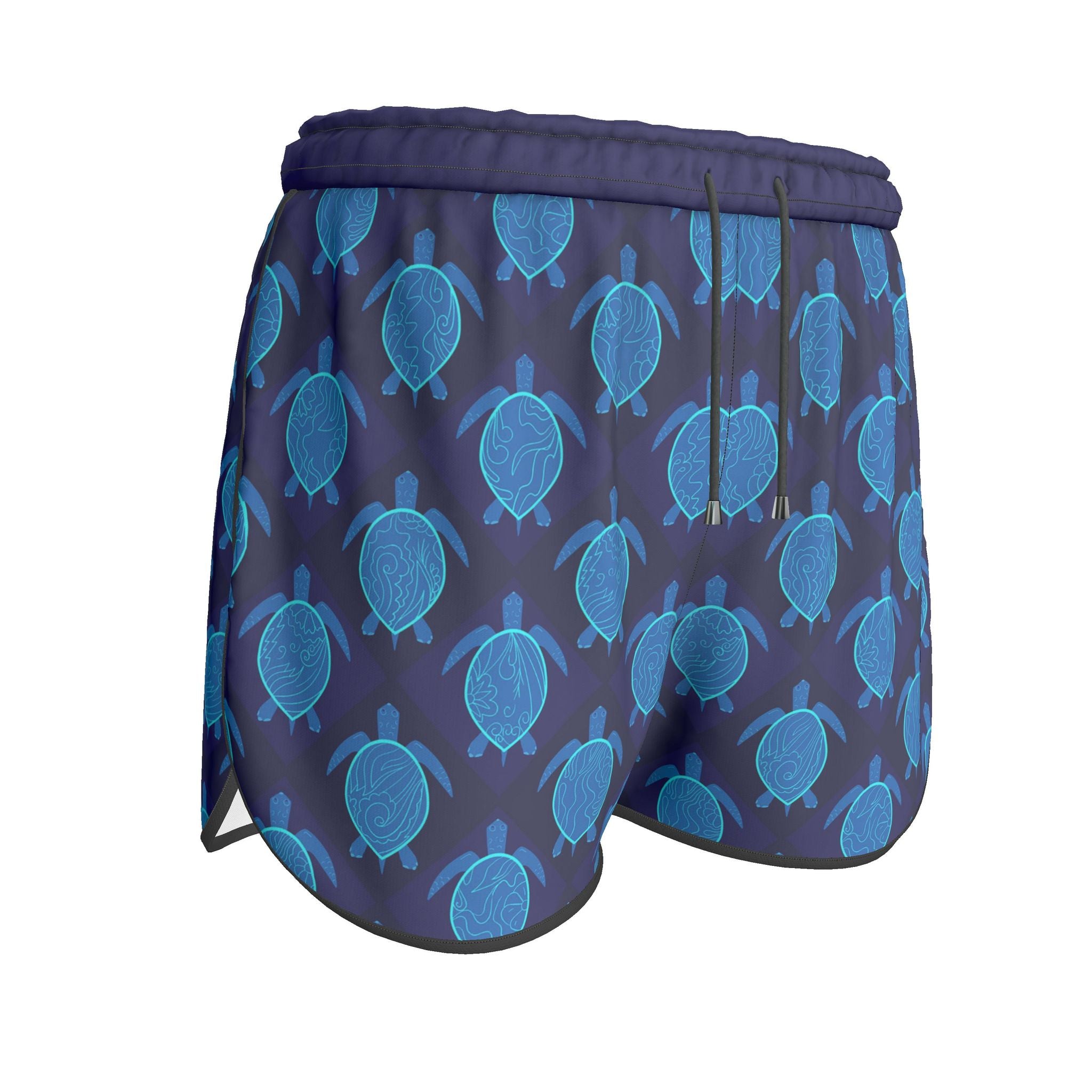 Women's Athletic Shorts — Black Trim — Topo Turtles Cobalt Tide