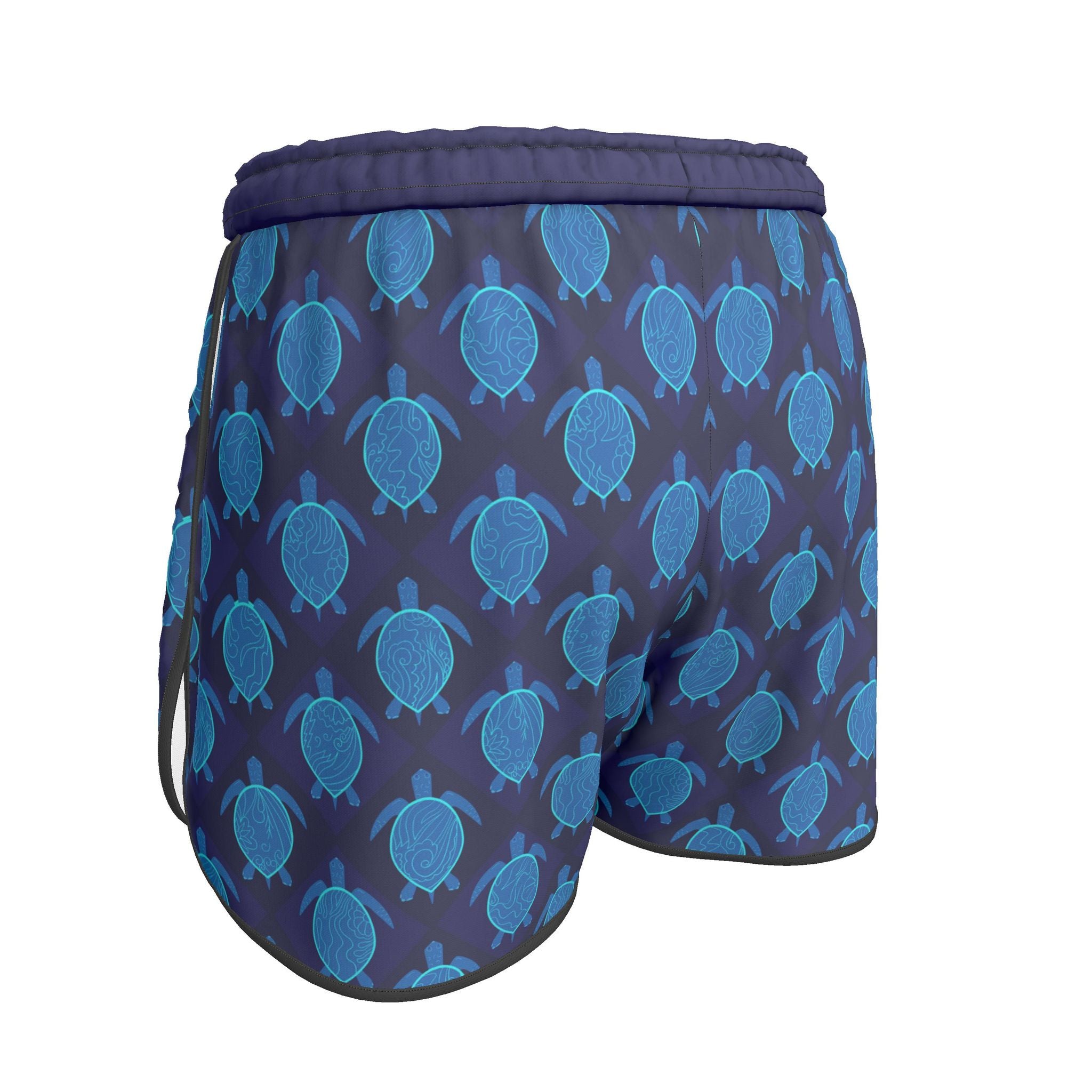 Women's Athletic Shorts — Black Trim — Topo Turtles Cobalt Tide
