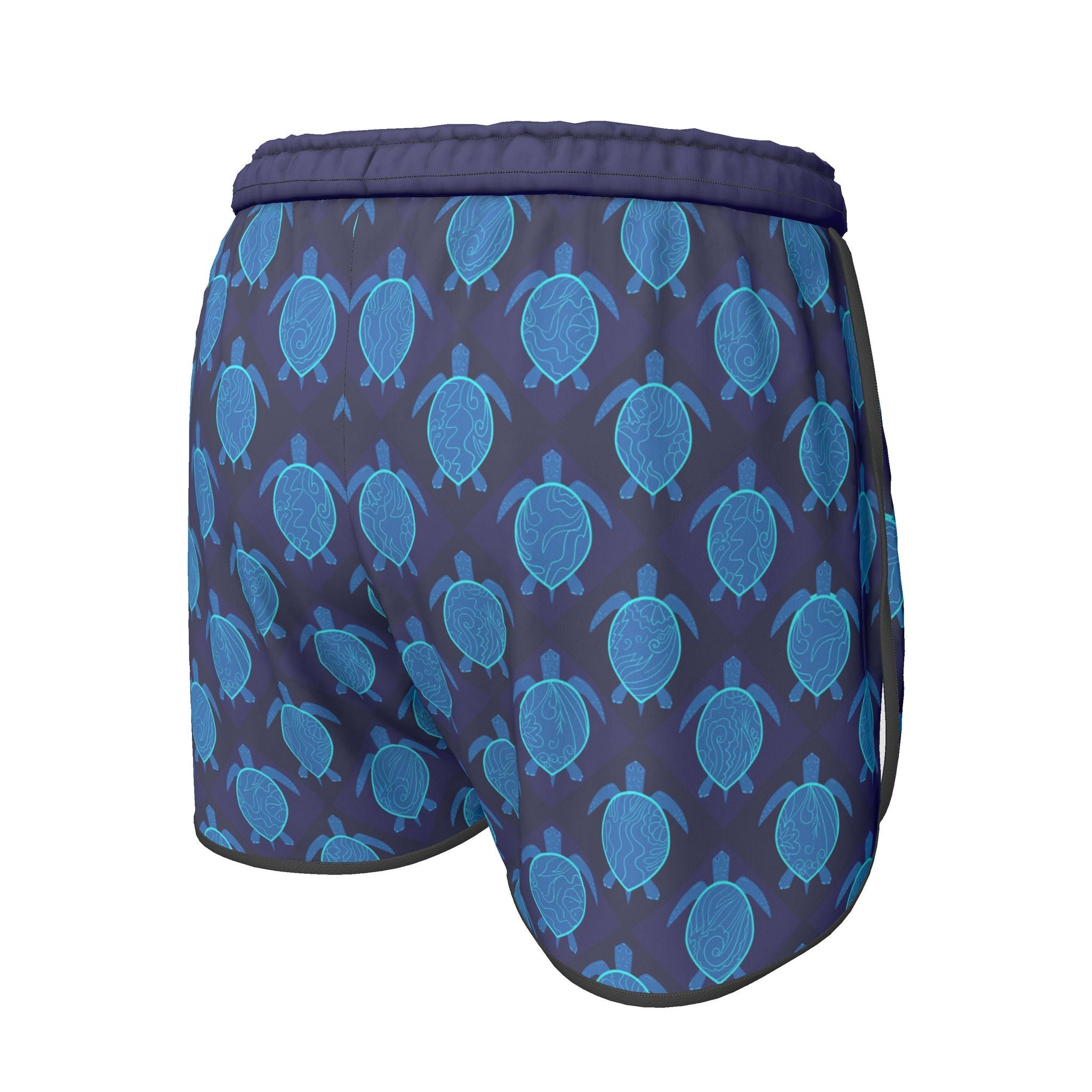 Women's Athletic Shorts — Black Trim — Topo Turtles Cobalt Tide