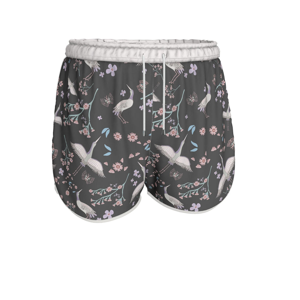 Women's Athletic Shorts — White Trim — White Crane Onyx