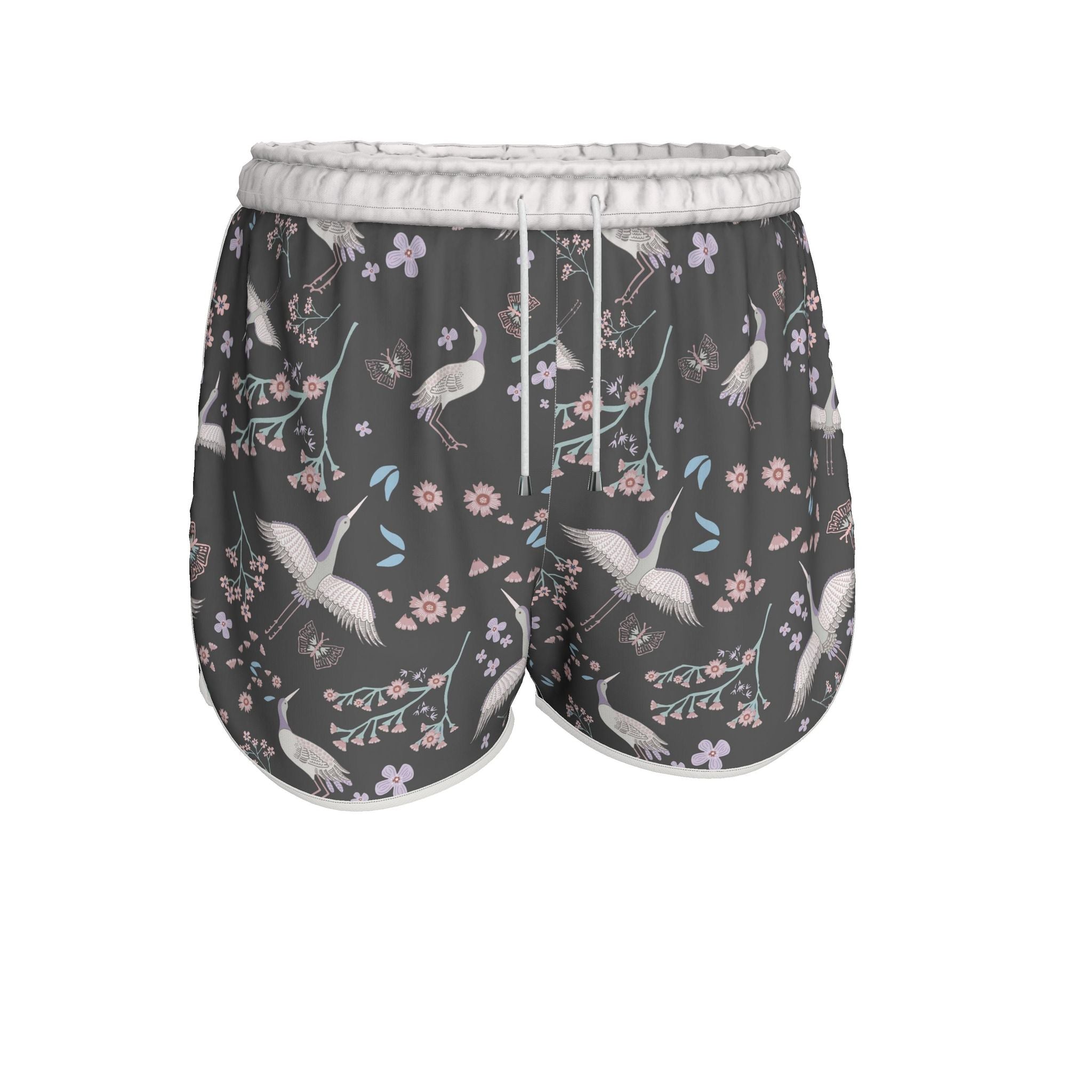 Women's Athletic Shorts — White Trim — White Crane Onyx