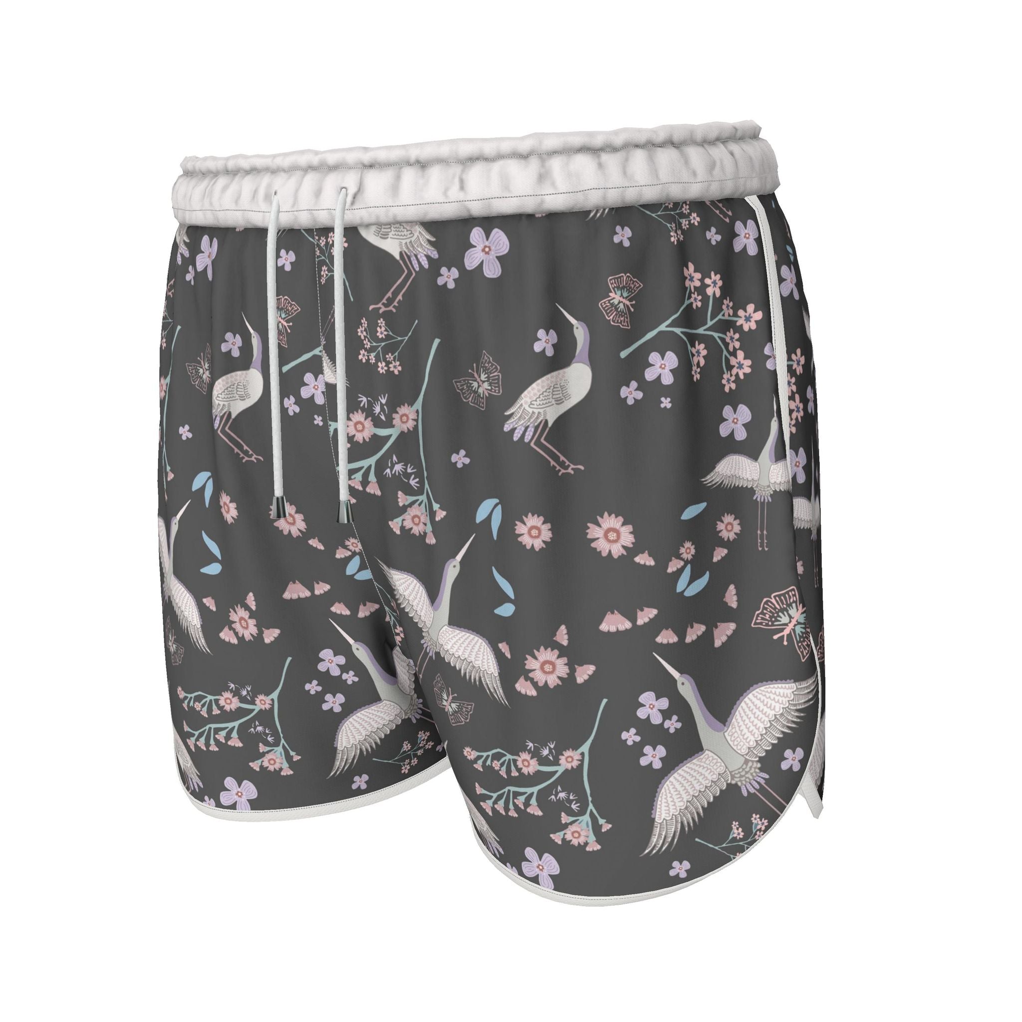 Women's Athletic Shorts — White Trim — White Crane Onyx