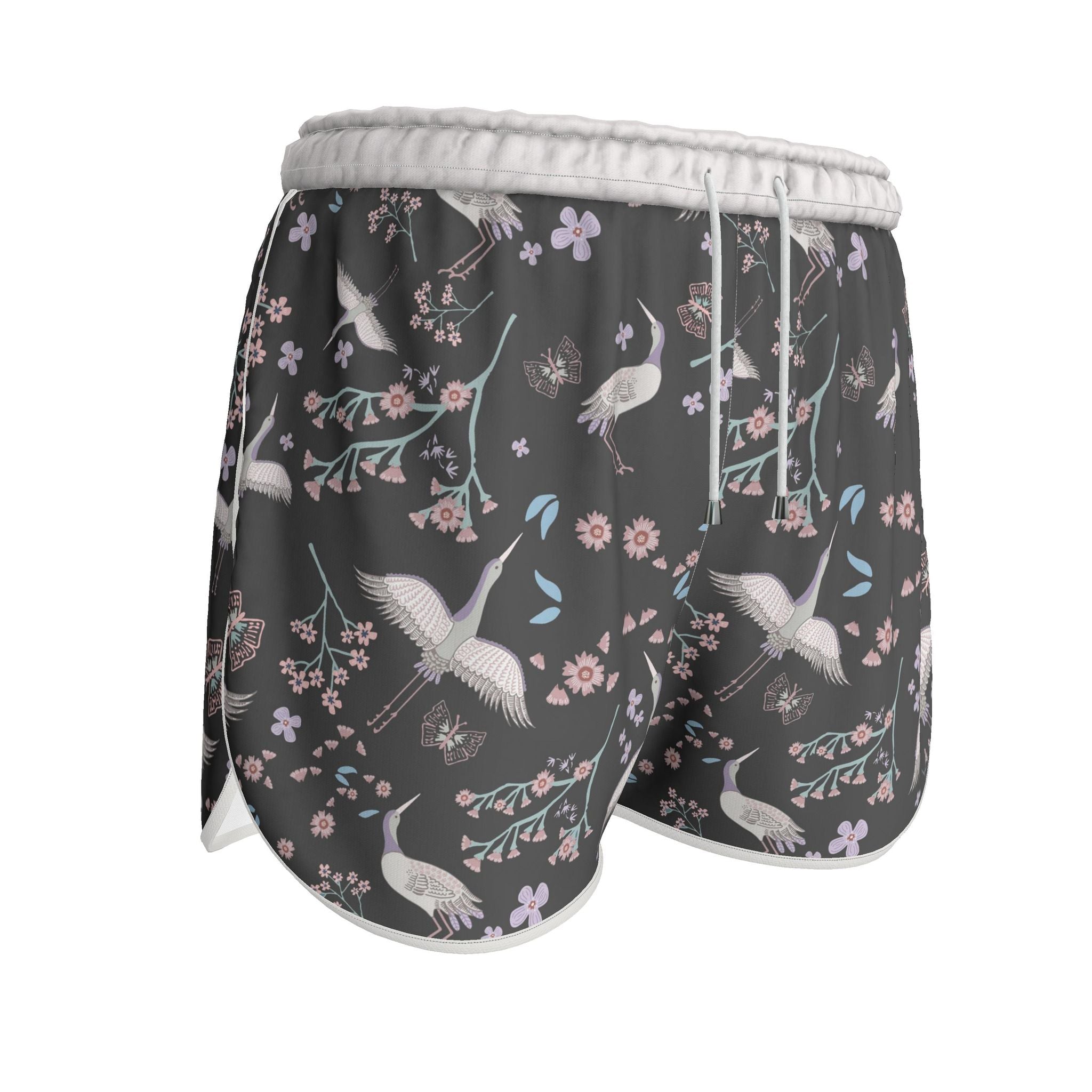 Women's Athletic Shorts — White Trim — White Crane Onyx