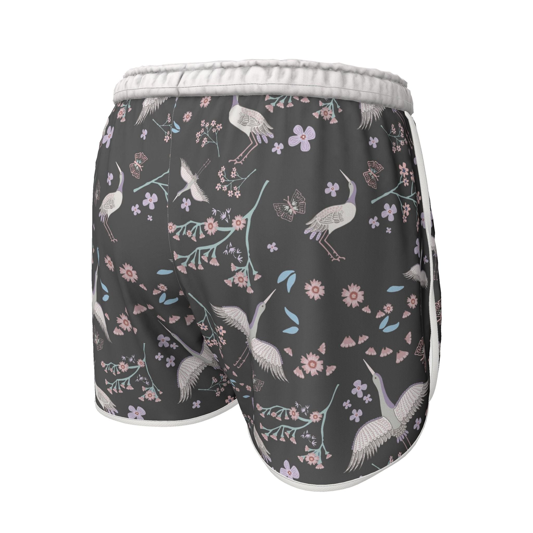 Women's Athletic Shorts — White Trim — White Crane Onyx