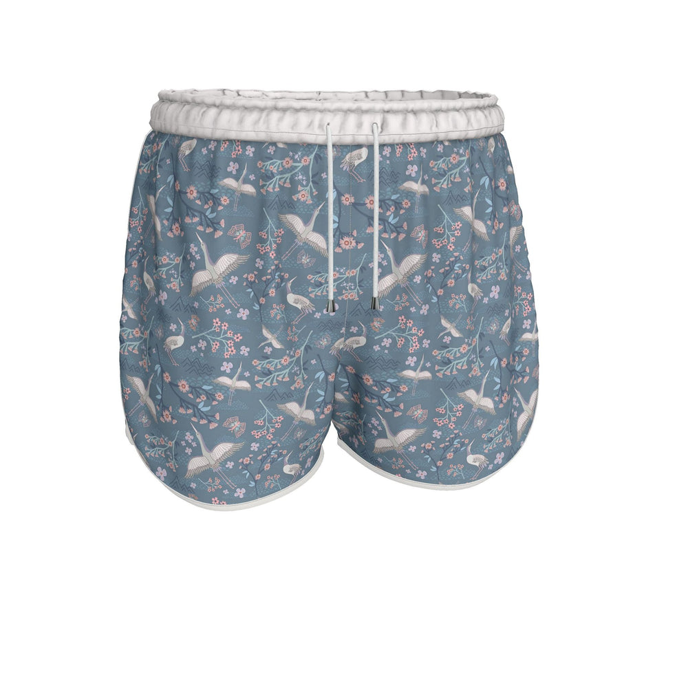 Women's Athletic Shorts — White Trim — White Crane