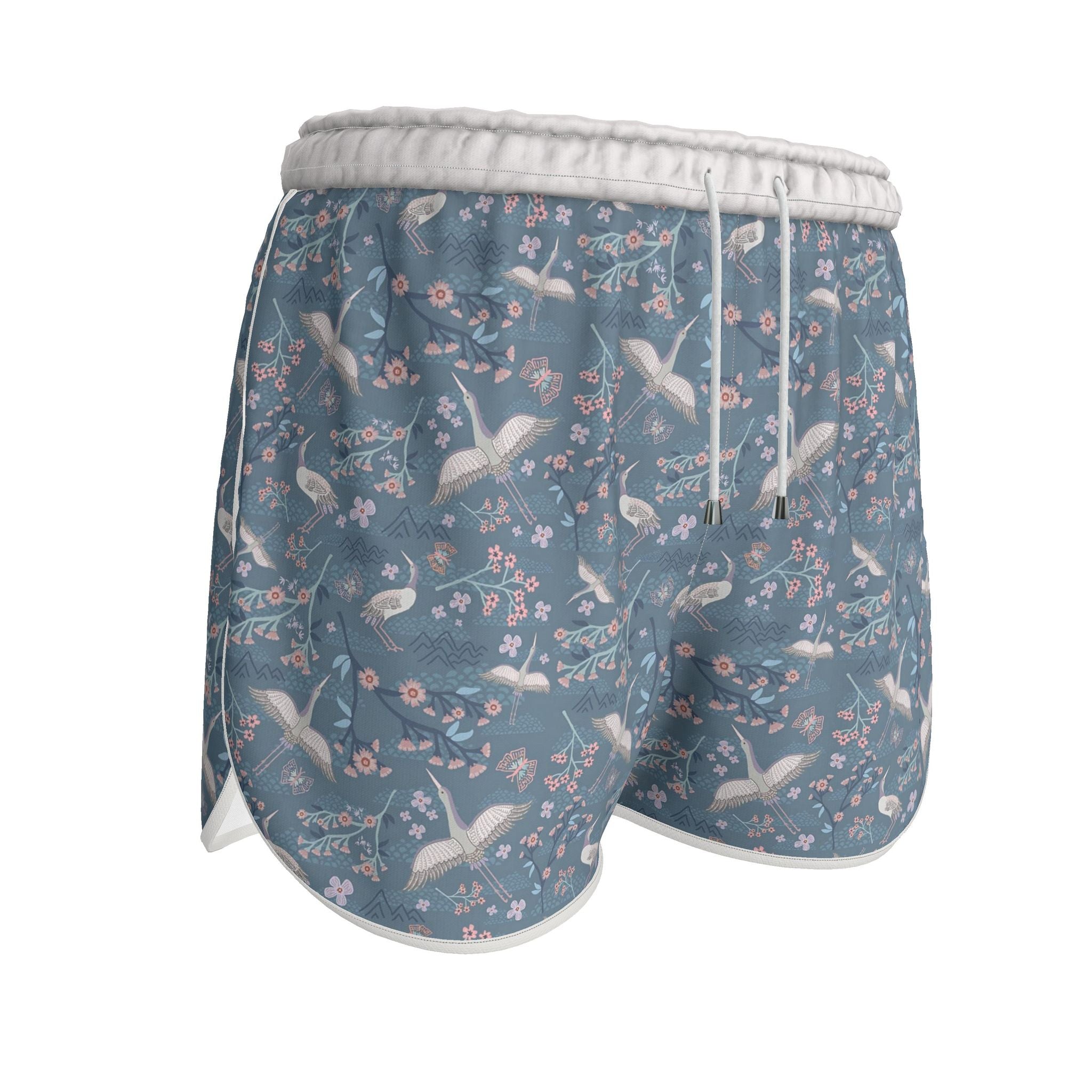 Women's Athletic Shorts — White Trim — White Crane