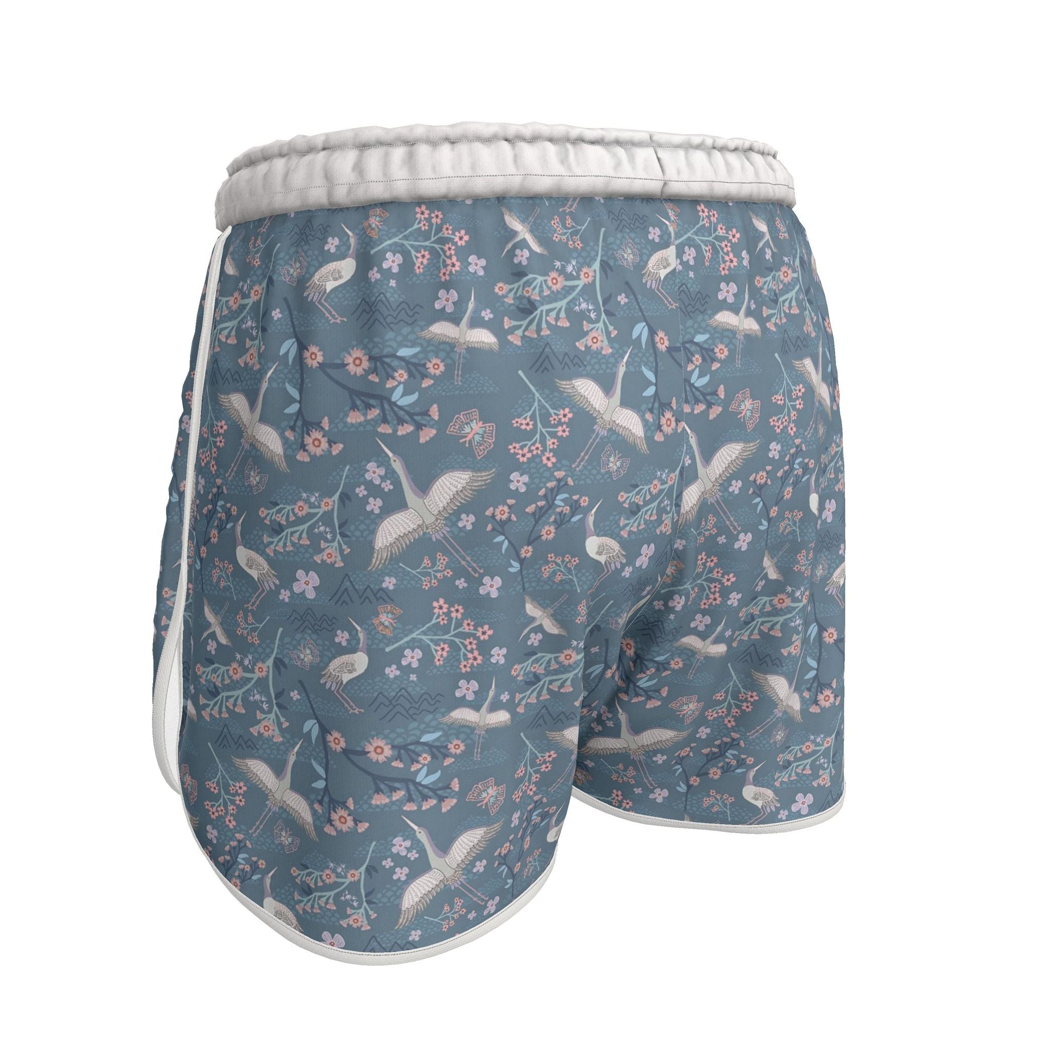 Women's Athletic Shorts — White Trim — White Crane