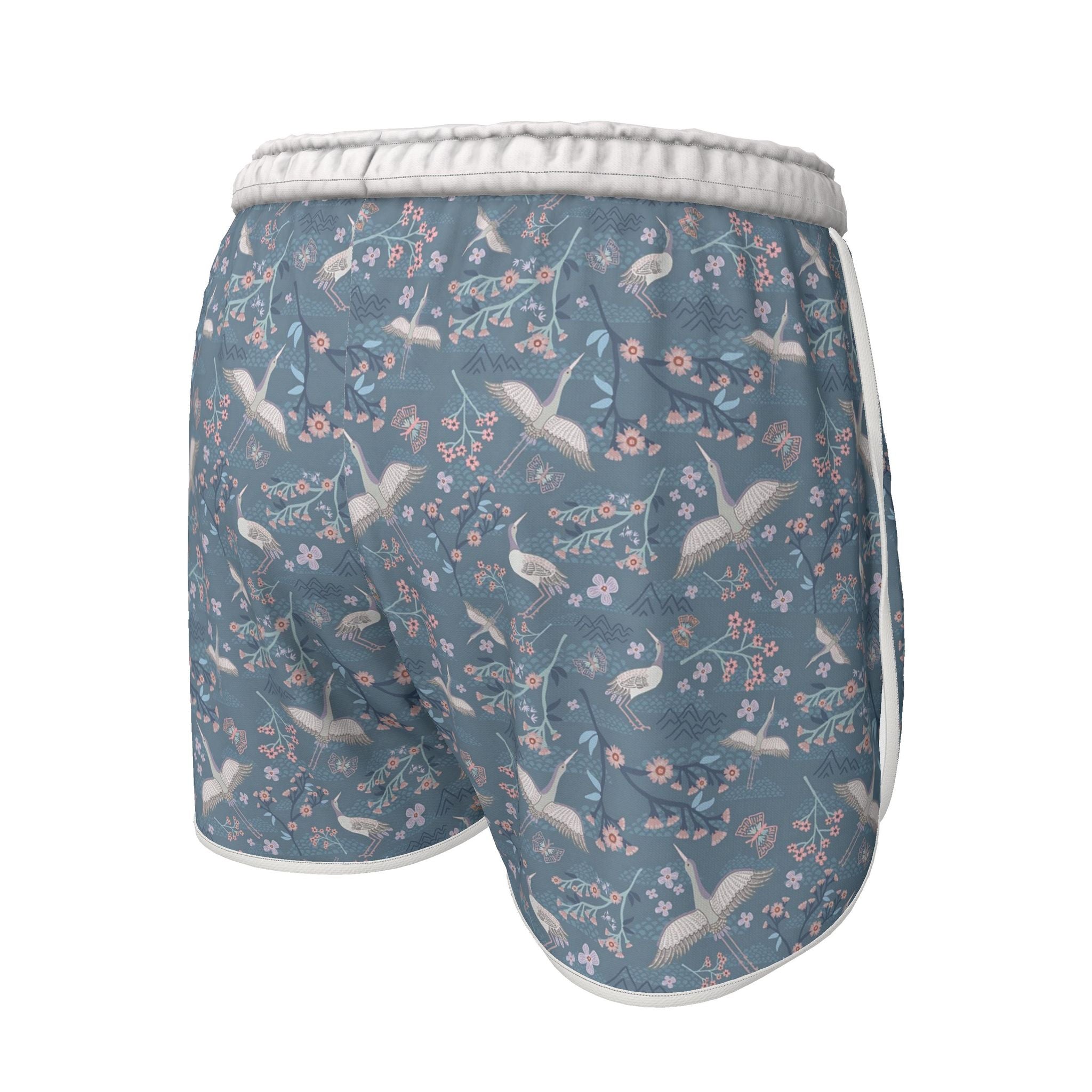 Women's Athletic Shorts — White Trim — White Crane