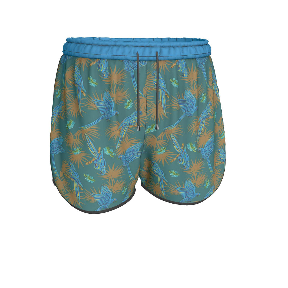 Women's Athletic Shorts — Black Trim — Tropical Macaw Palm Teal