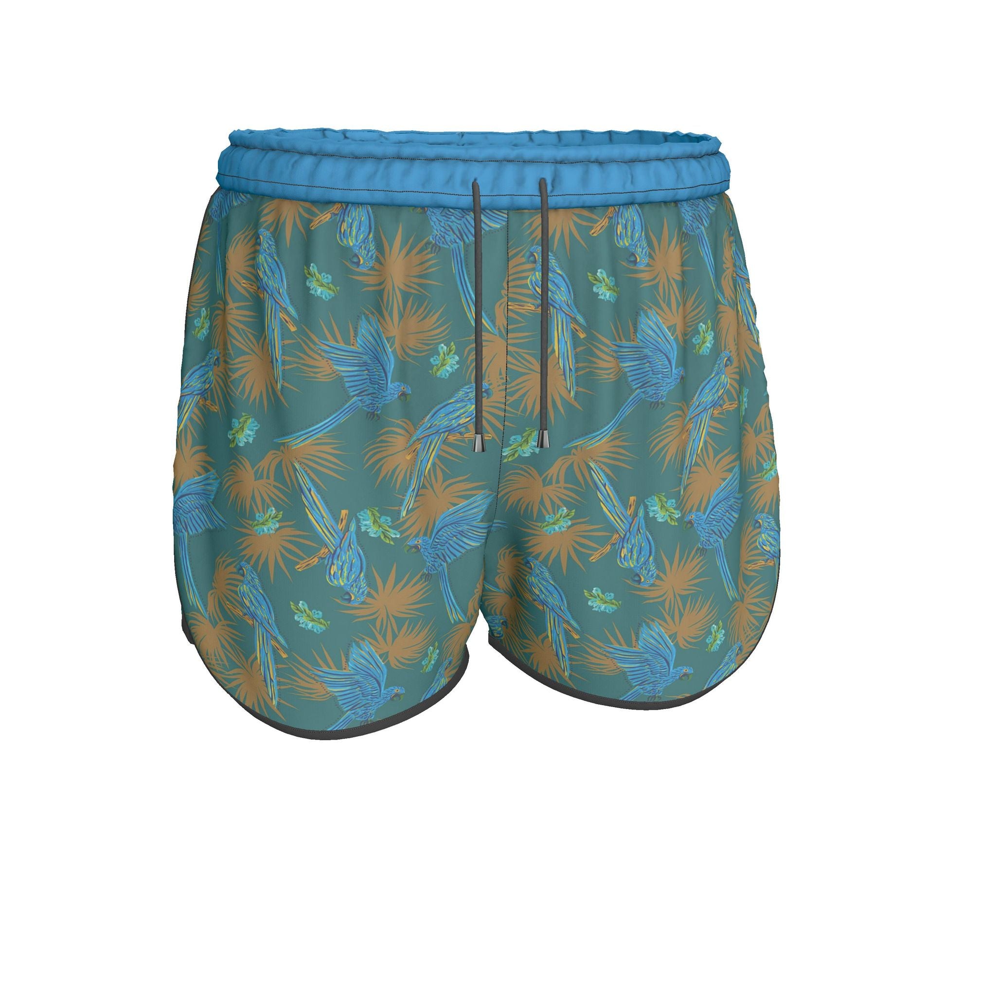 Women's Athletic Shorts — Black Trim — Tropical Macaw Palm Teal