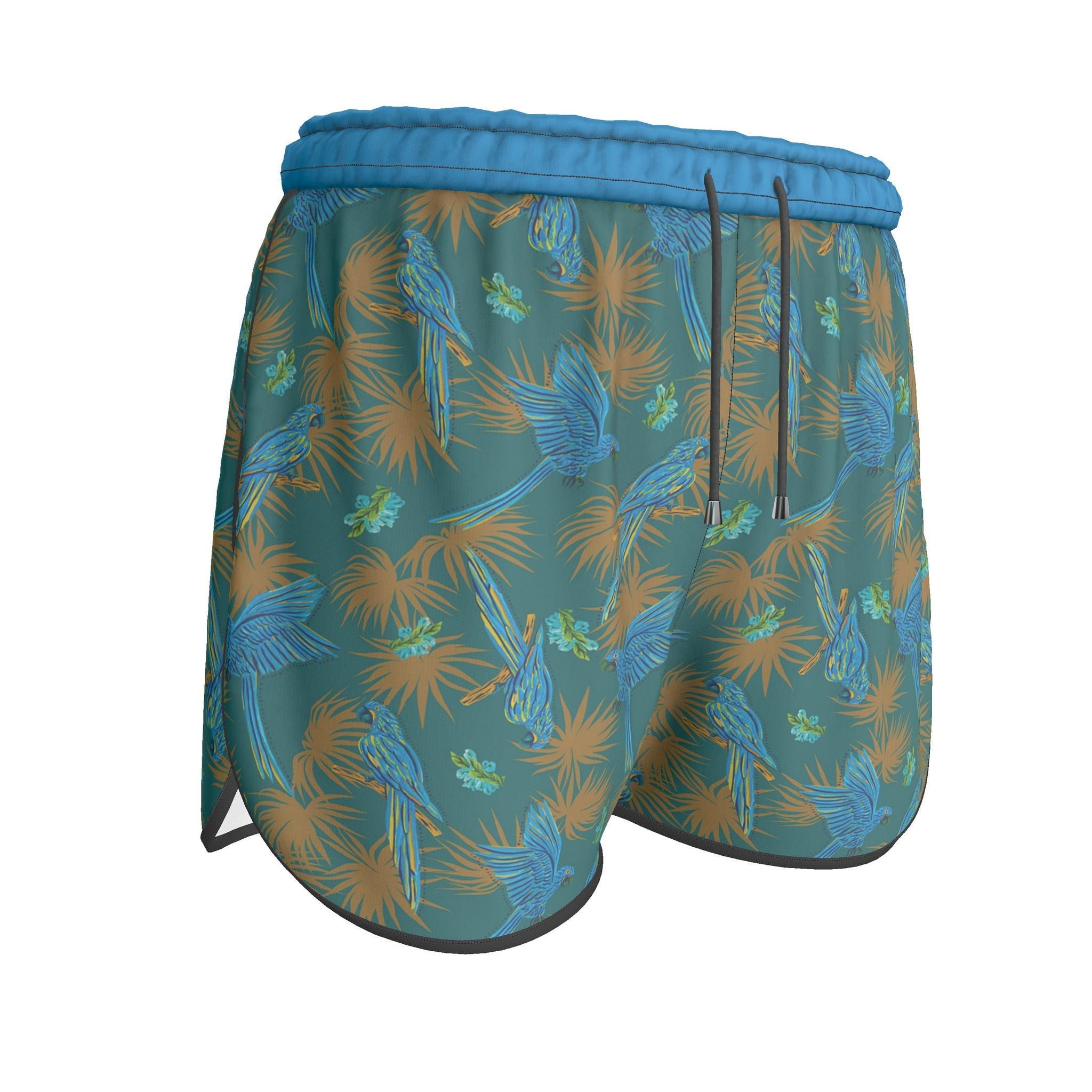 Women's Athletic Shorts — Black Trim — Tropical Macaw Palm Teal