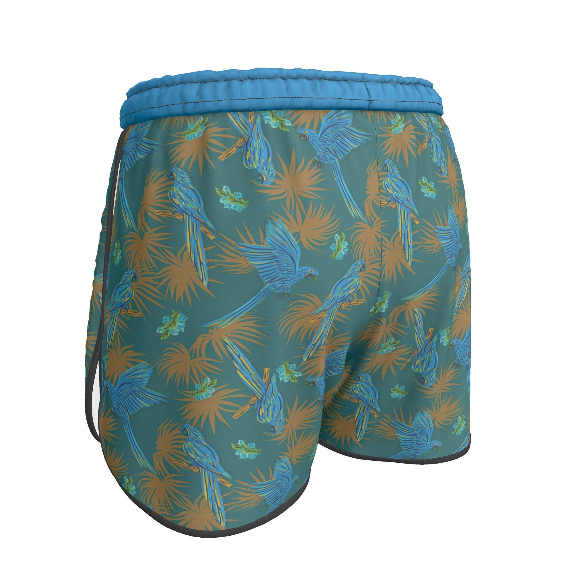 Women's Athletic Shorts — Black Trim — Tropical Macaw Palm Teal