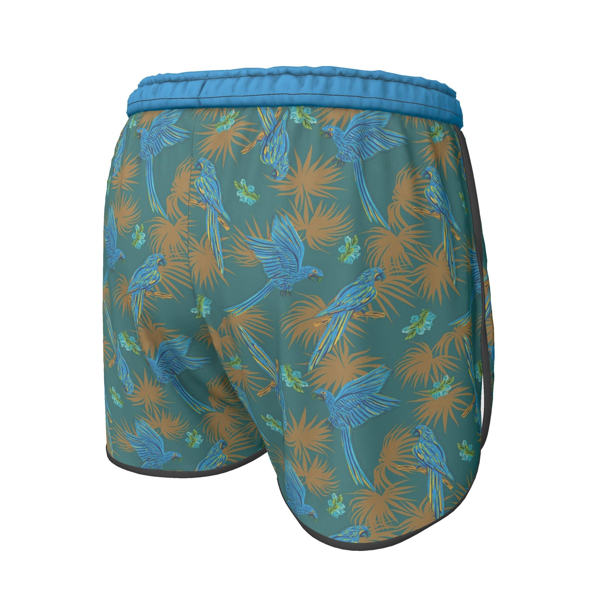 Women's Athletic Shorts — Black Trim — Tropical Macaw Palm Teal