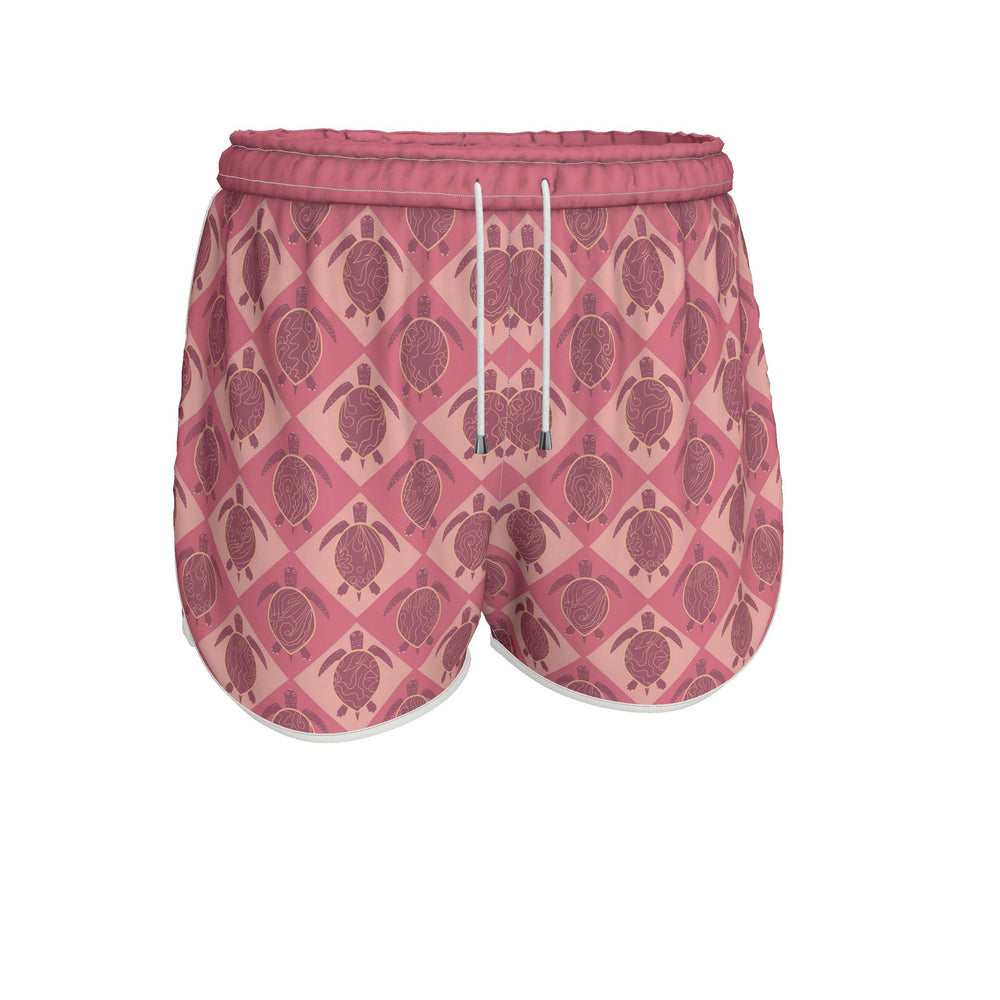 Women's Athletic Shorts — White Trim — Topo Turtles Rosé Tide
