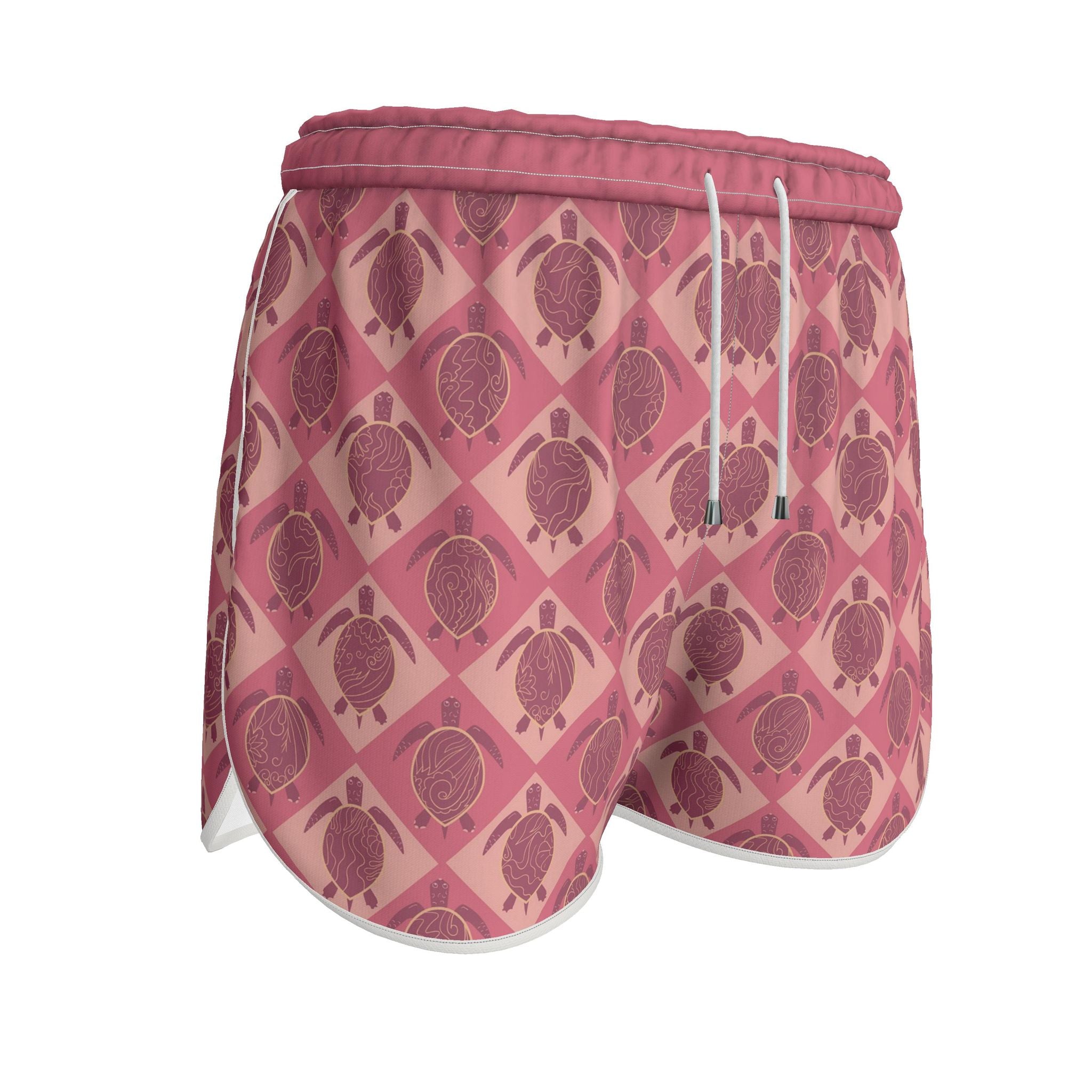 Women's Athletic Shorts — White Trim — Topo Turtles Rosé Tide