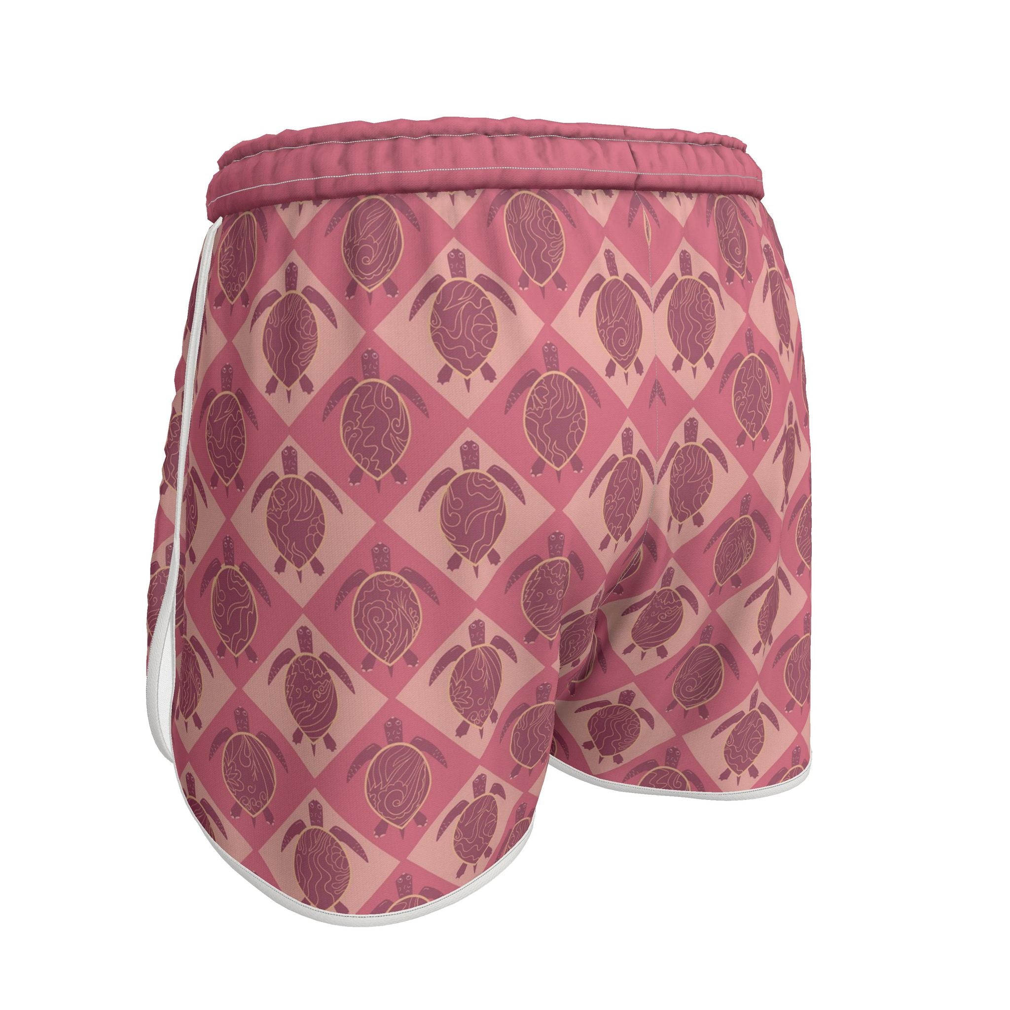 Women's Athletic Shorts — White Trim — Topo Turtles Rosé Tide