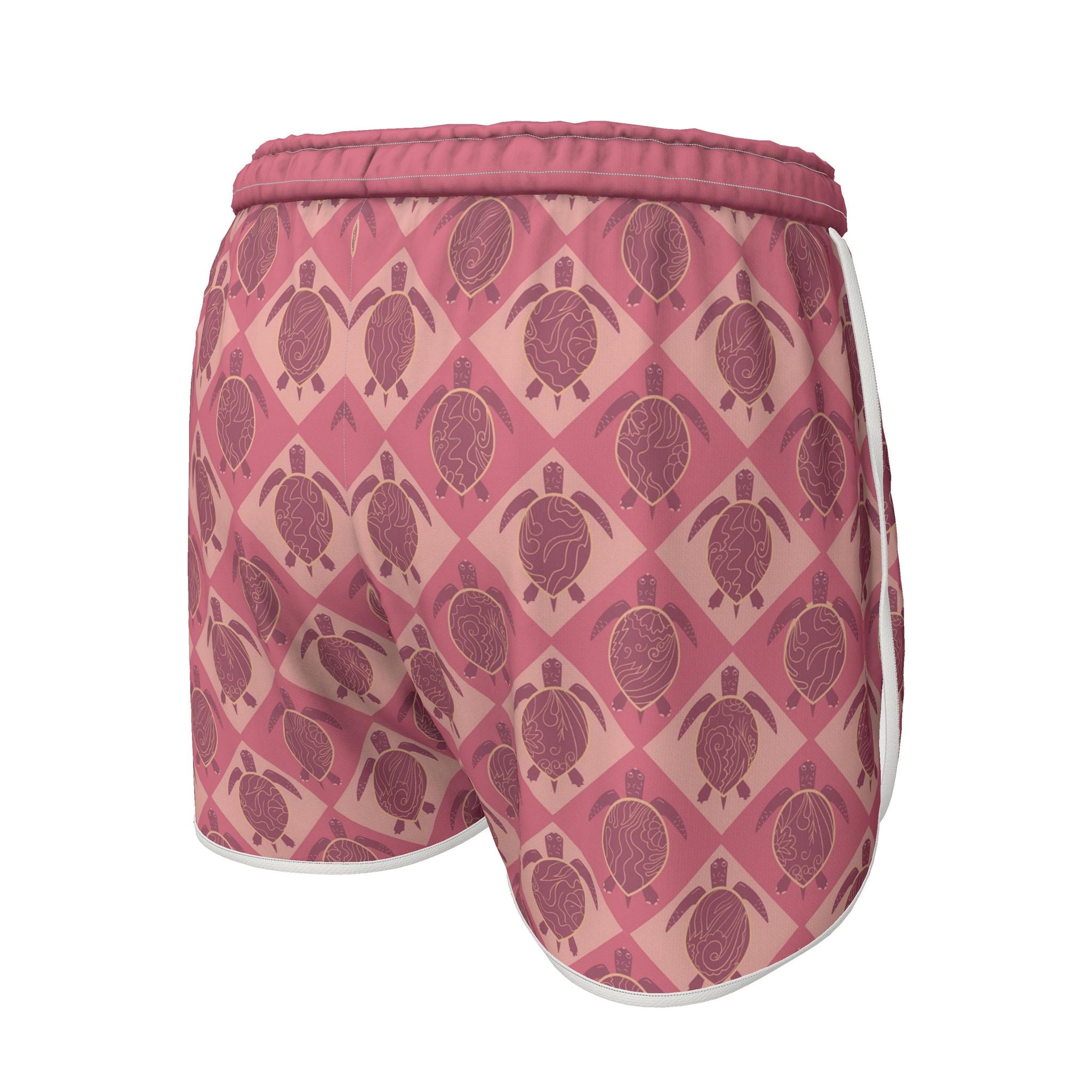 Women's Athletic Shorts — White Trim — Topo Turtles Rosé Tide