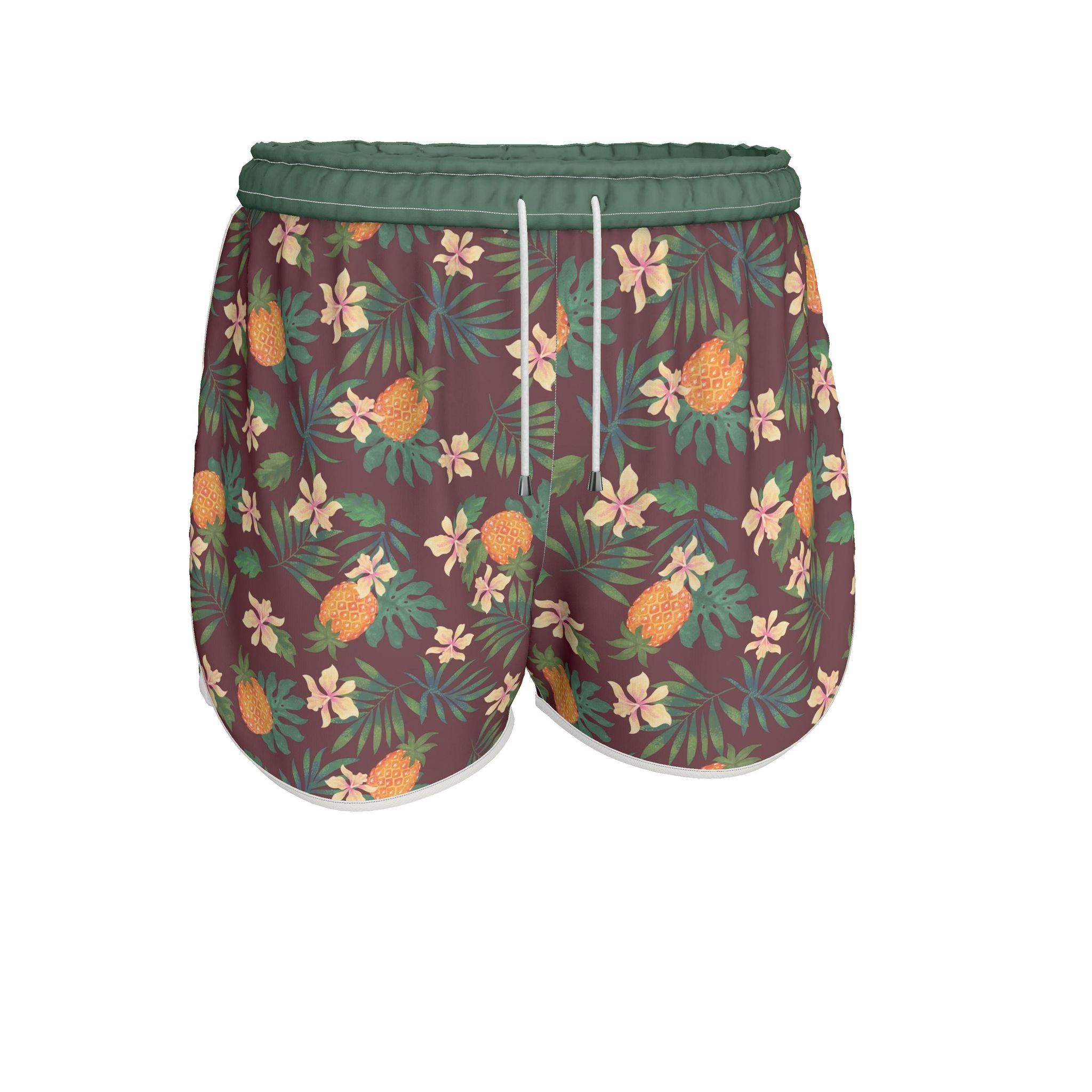 Women's Athletic Shorts — White Trim — Pineapple Paradise Burgundy