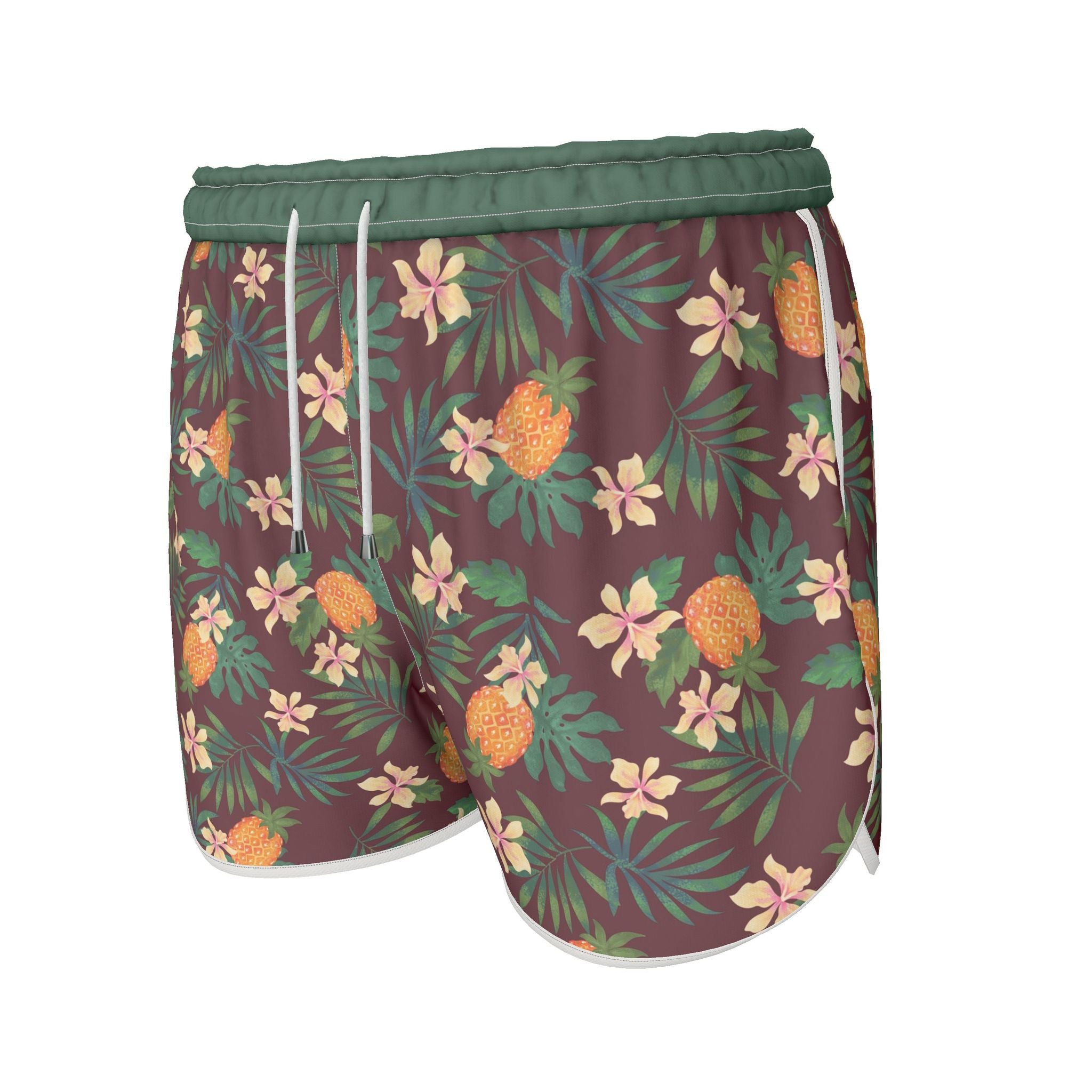 Women's Athletic Shorts — White Trim — Pineapple Paradise Burgundy